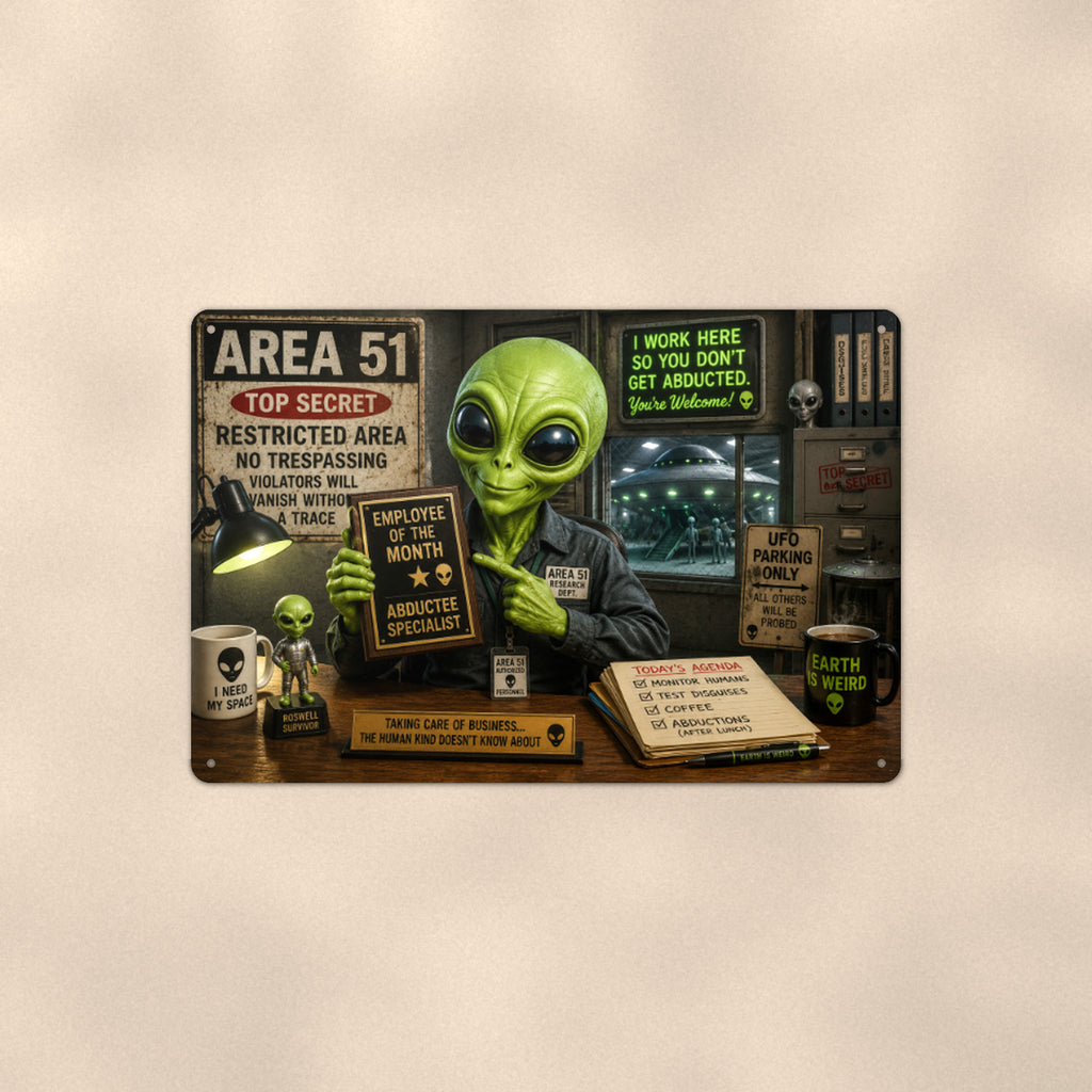Area 51 Tourist Office Metal Wall Art, Funny Alien Aluminum Sign, UFO Room Decor, Sci Fi Gift