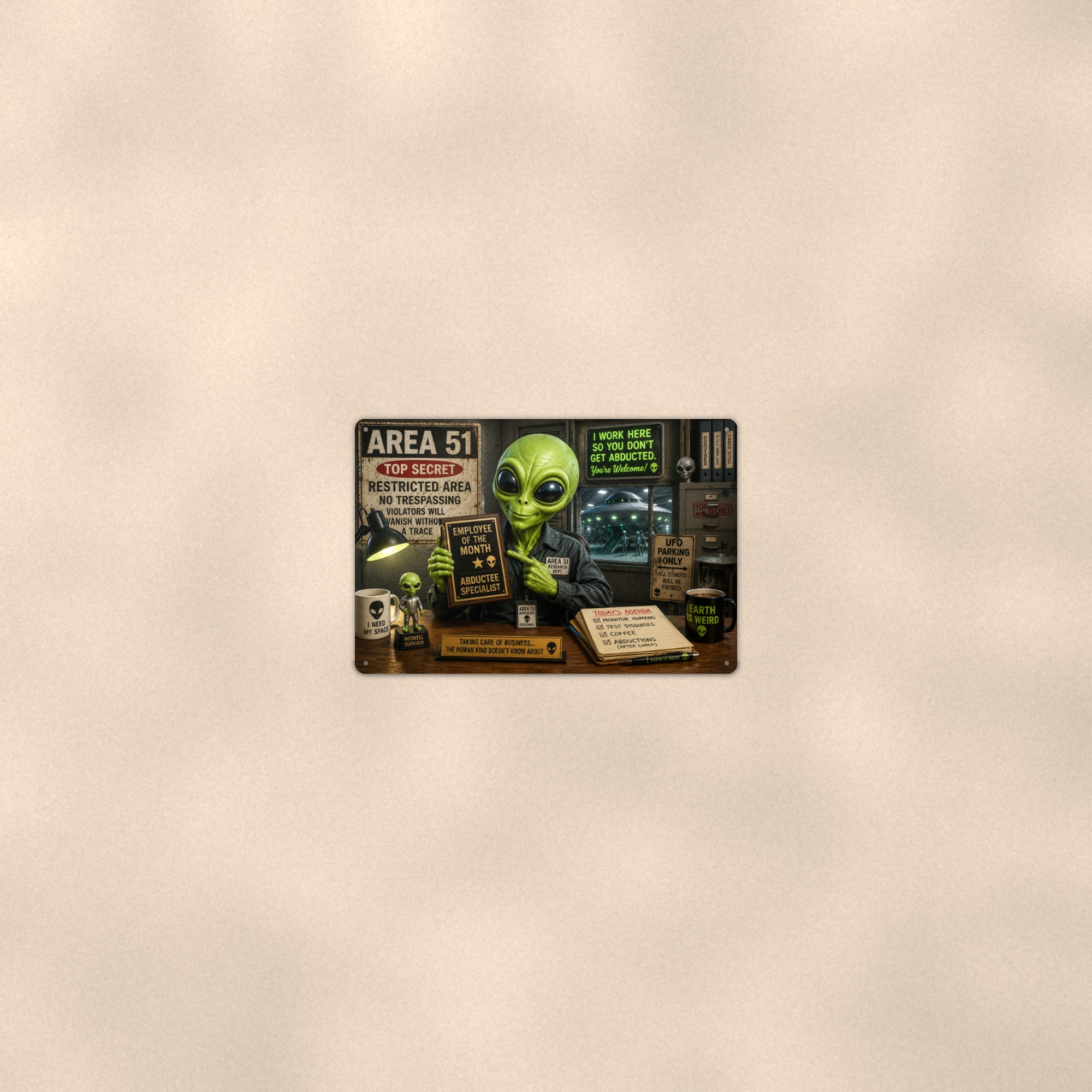Area 51 Tourist Office Metal Wall Art, Funny Alien Aluminum Sign, UFO Room Decor, Sci Fi Gift
