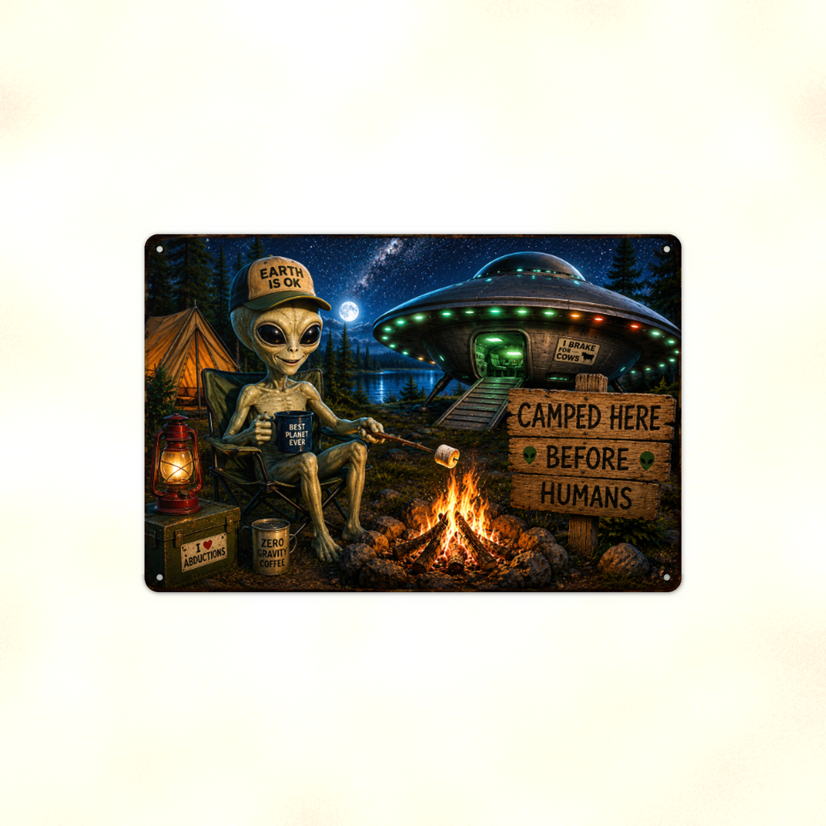 Alien Campfire Welcome Metal Sign aluminum sign - view 01