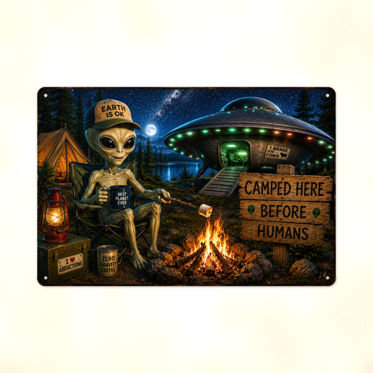 Alien Campfire Welcome Metal Sign aluminum sign - view 02