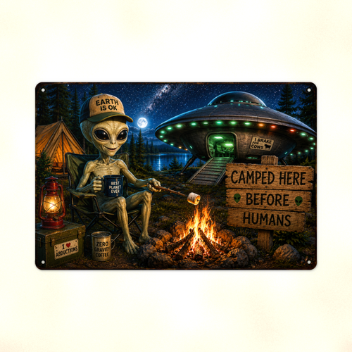 Alien Campfire Welcome Metal Sign aluminum sign - view 02