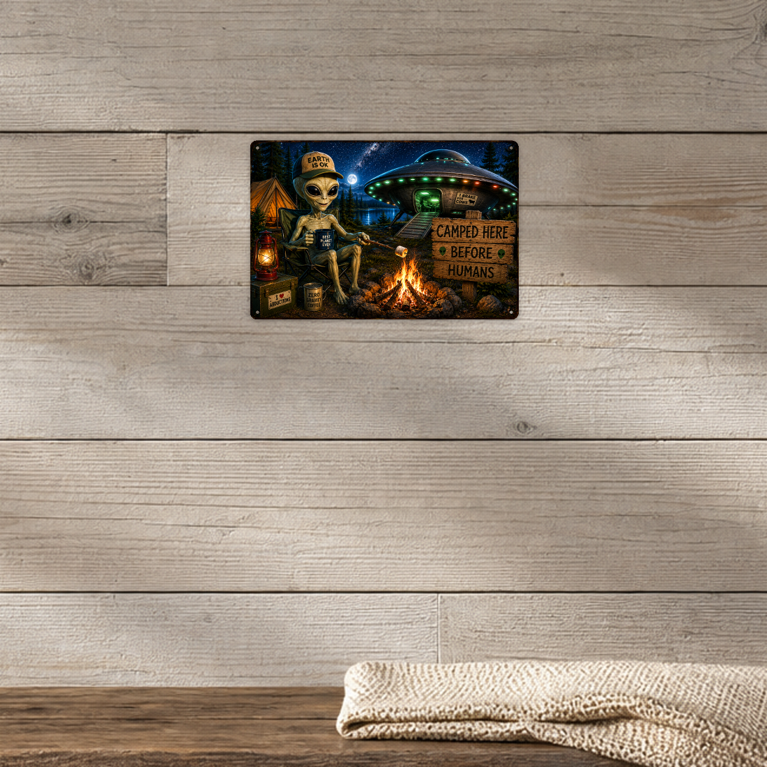 Alien Campfire Welcome Metal Sign aluminum sign - view 04