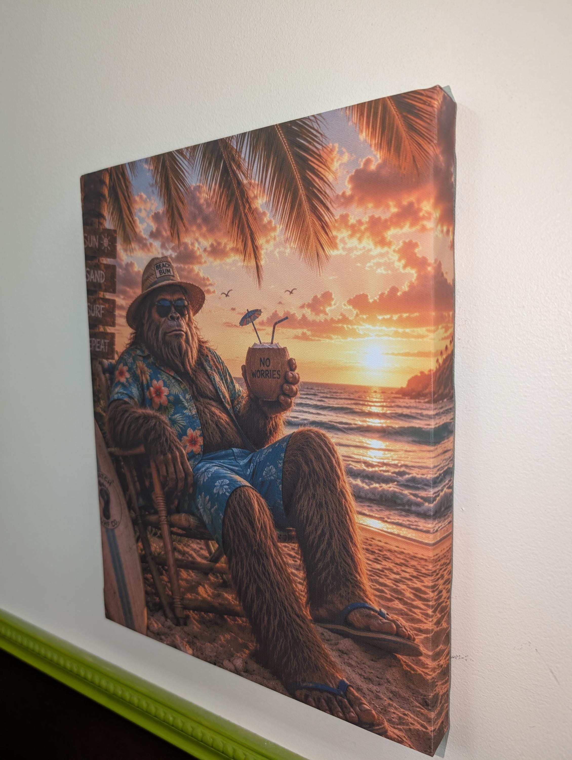 Beach Bum Bigfoot Canvas Print Canvas Print — front view on white background