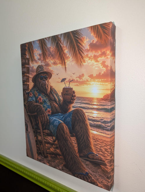 Beach Bum Bigfoot Canvas Print Canvas Print — front view on white background