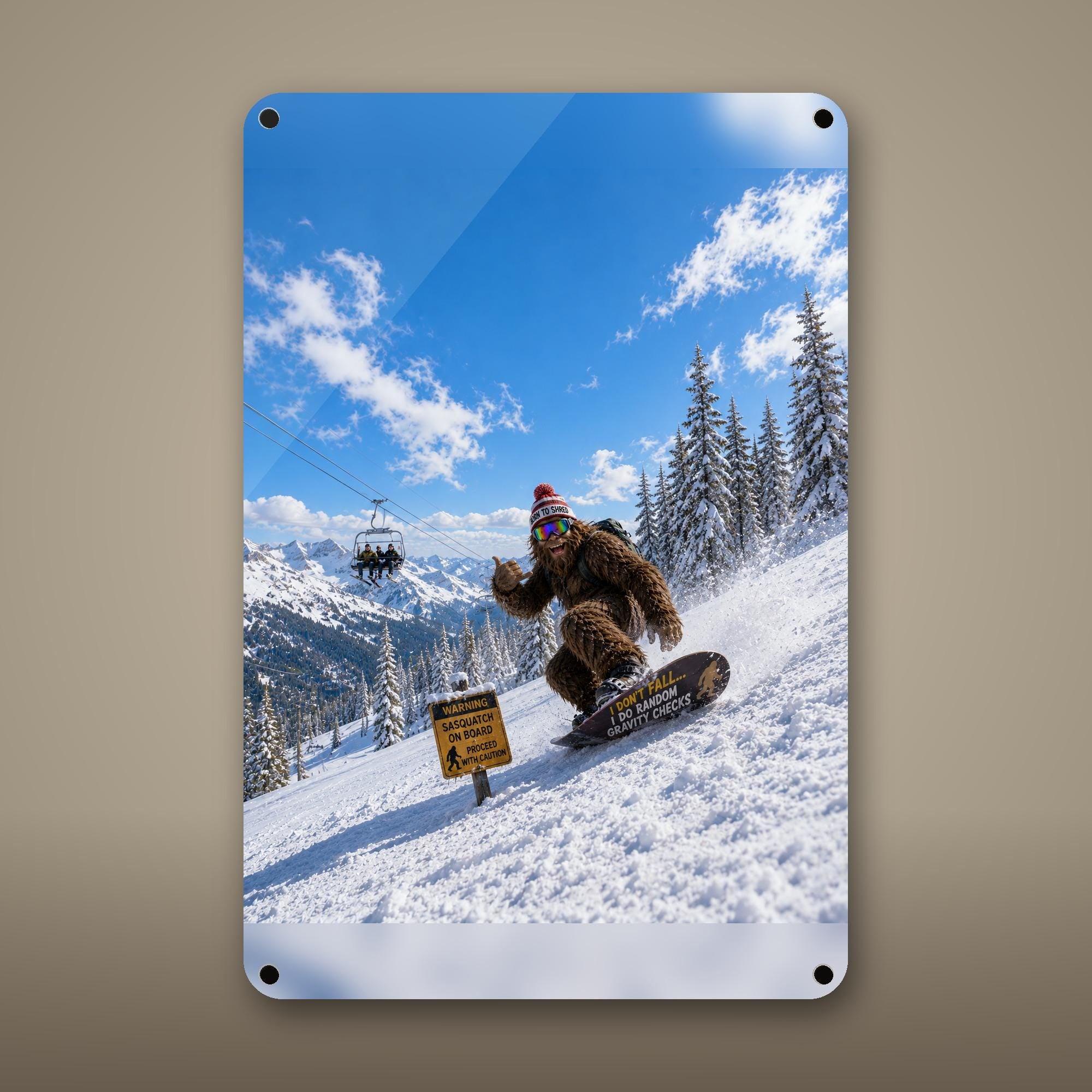 Snowboard Bigfoot Aluminum Sign Bigfoot Aluminum Sign — front view on white background