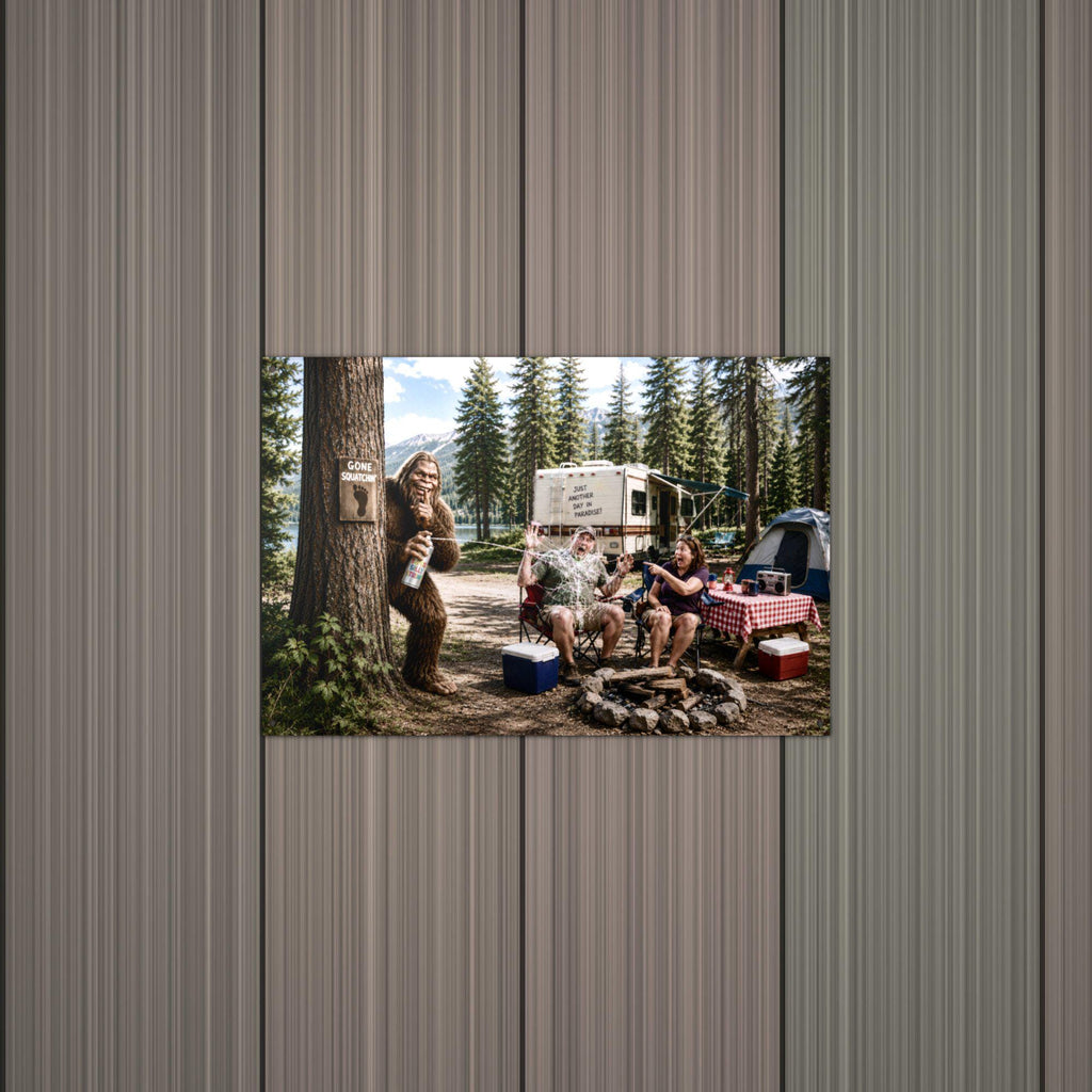 Campsite Photobomb Bigfoot Metal Sign Bigfoot Aluminum Sign — alternate angle