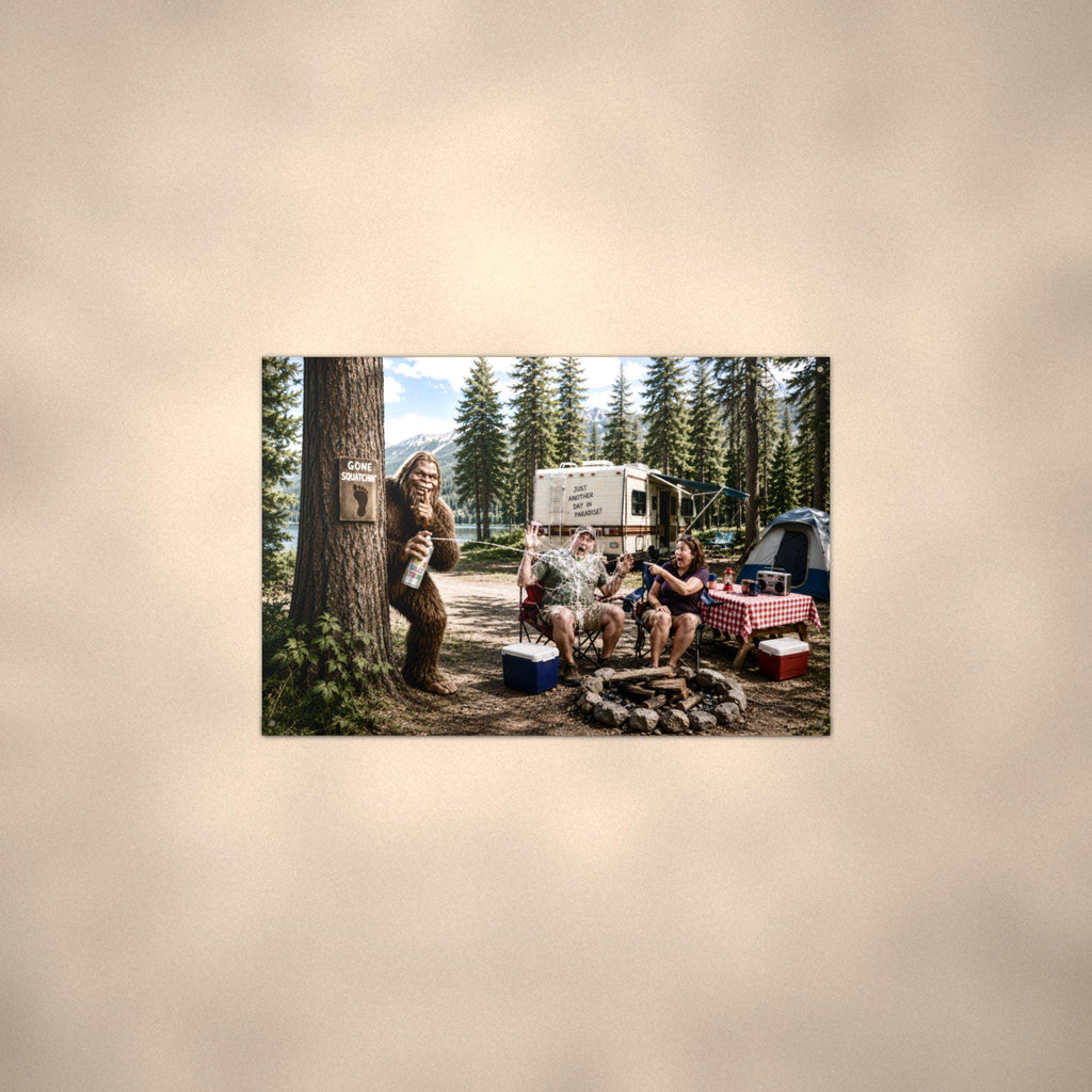 Campsite Photobomb Bigfoot Metal Sign Bigfoot Aluminum Sign — alternate angle