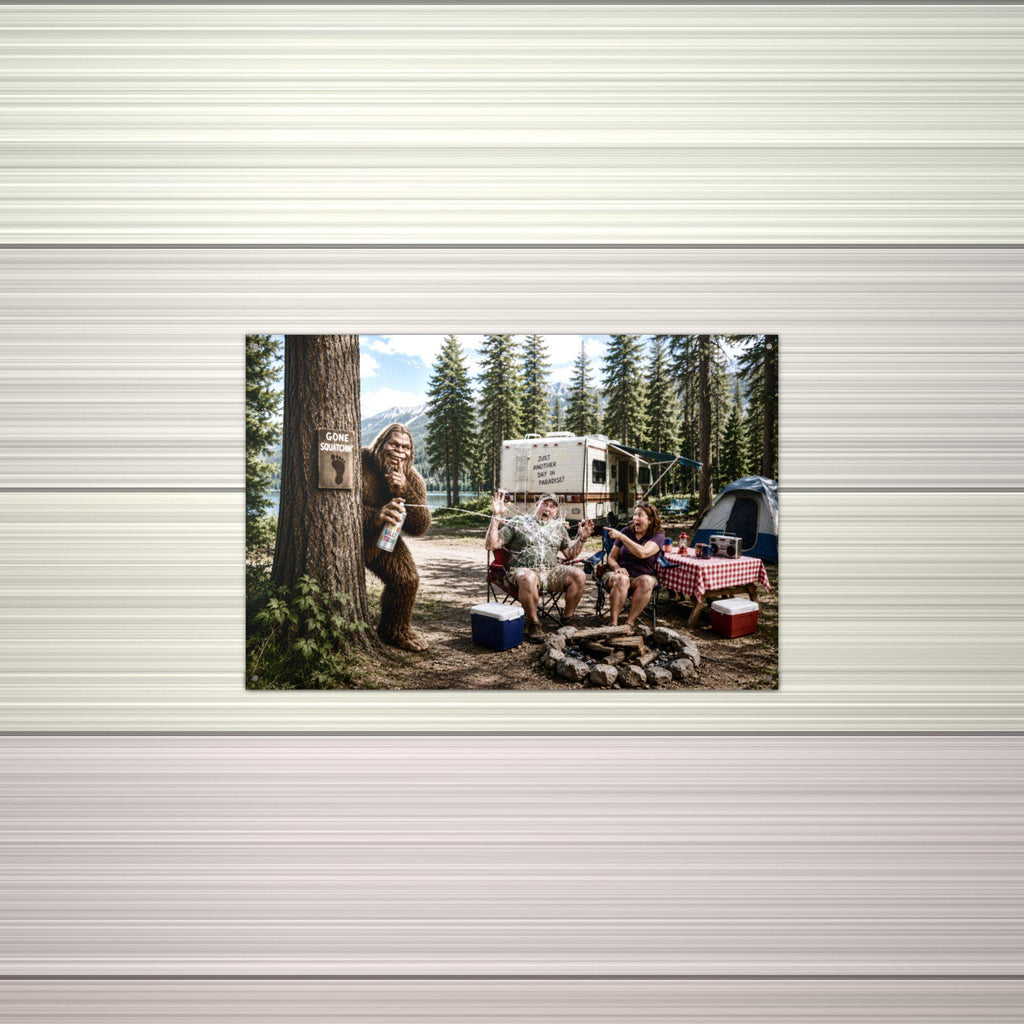Campsite Photobomb Bigfoot Metal Sign Bigfoot Aluminum Sign — alternate angle