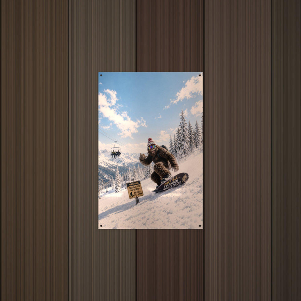 Snowboard Bigfoot Metal Sign Bigfoot Aluminum Sign — lifestyle setting