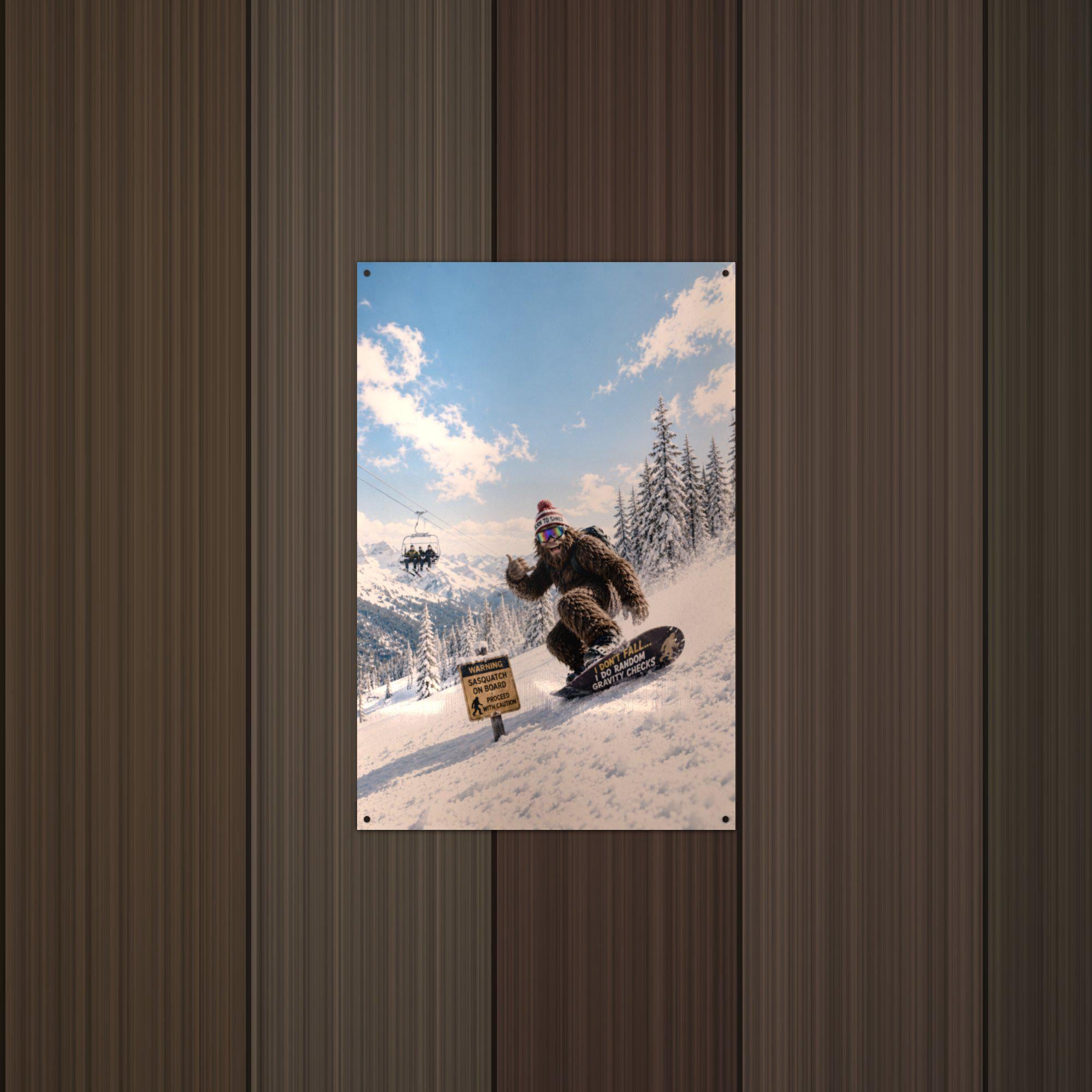 Snowboard Bigfoot Metal Sign Bigfoot Aluminum Sign — lifestyle setting