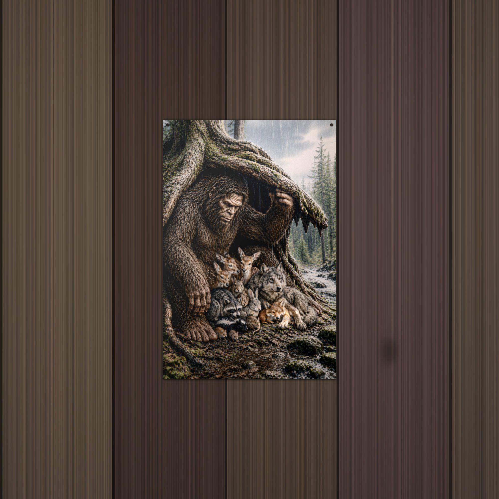 Forest Friends Bigfoot Metal Sign Bigfoot Aluminum Sign — lifestyle setting