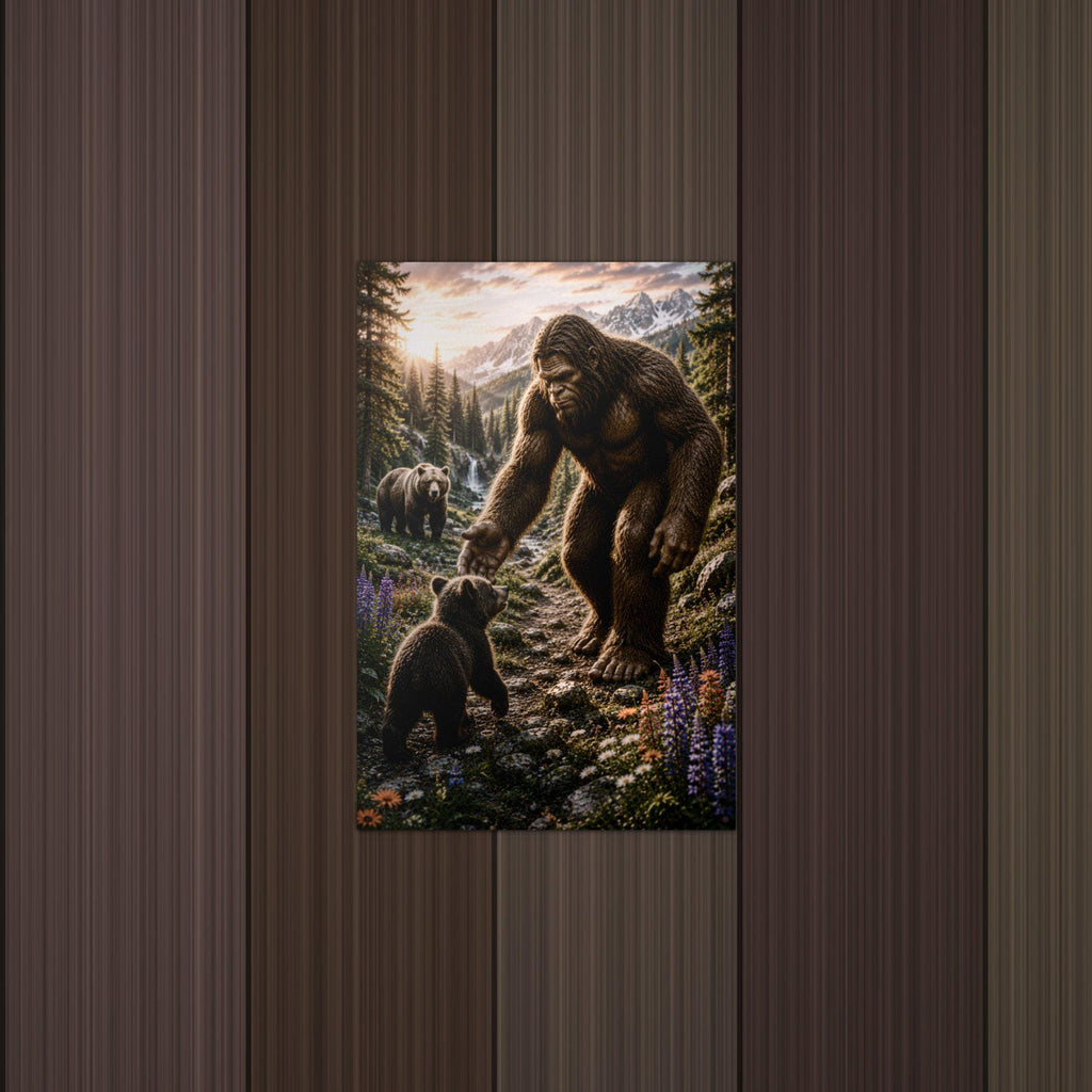 Bear Cub Buddies Bigfoot Metal Sign Bigfoot Aluminum Sign — lifestyle setting