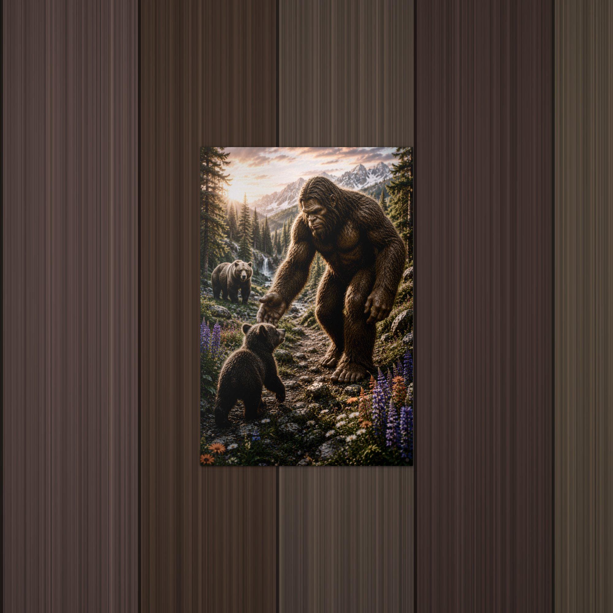 Bear Cub Buddies Bigfoot Metal Sign Bigfoot Aluminum Sign — lifestyle setting