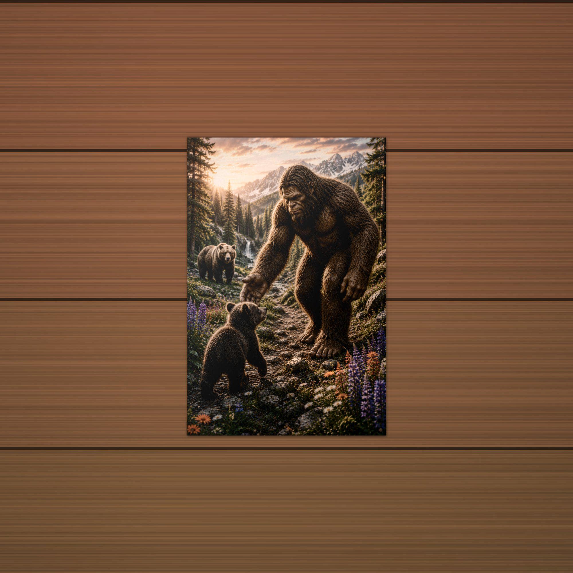 Bear Cub Buddies Bigfoot Metal Sign Bigfoot Aluminum Sign — detail view