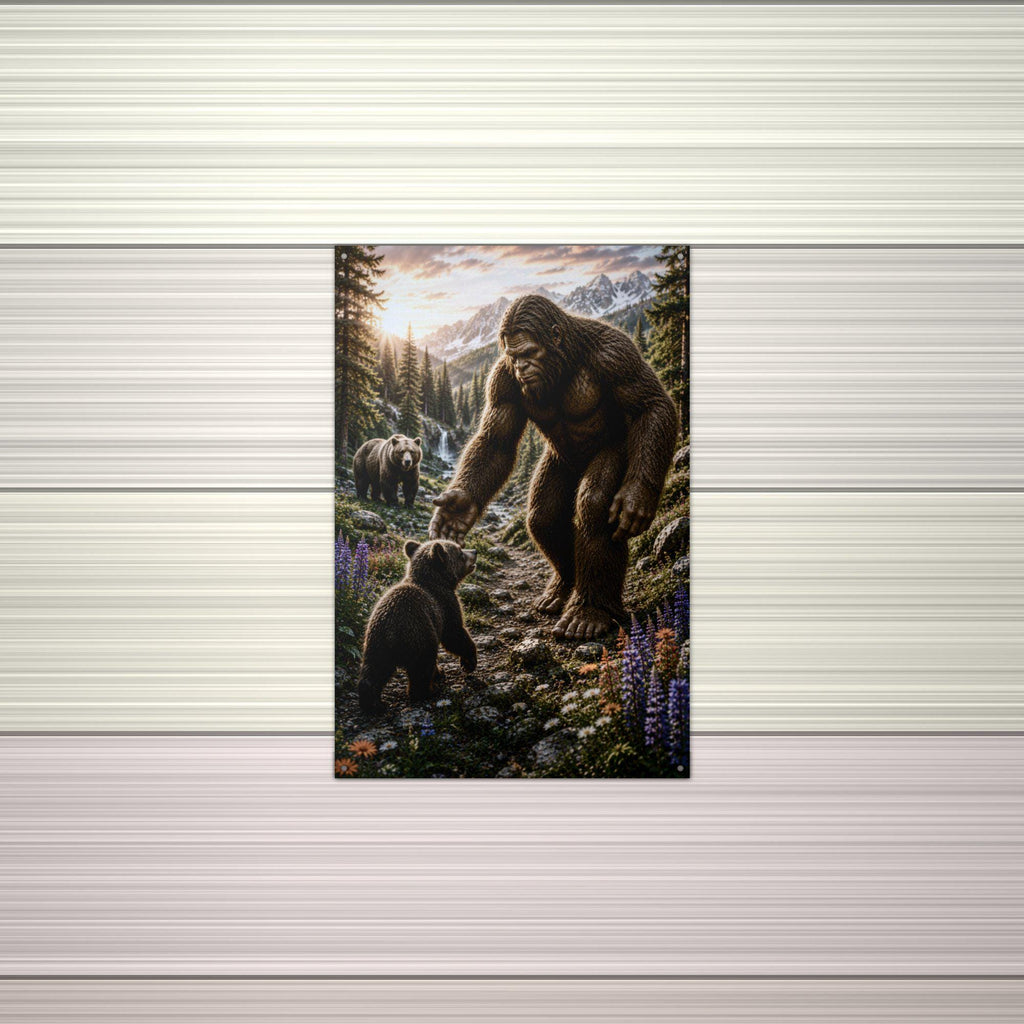 Bear Cub Buddies Bigfoot Metal Sign Bigfoot Aluminum Sign — alternate angle