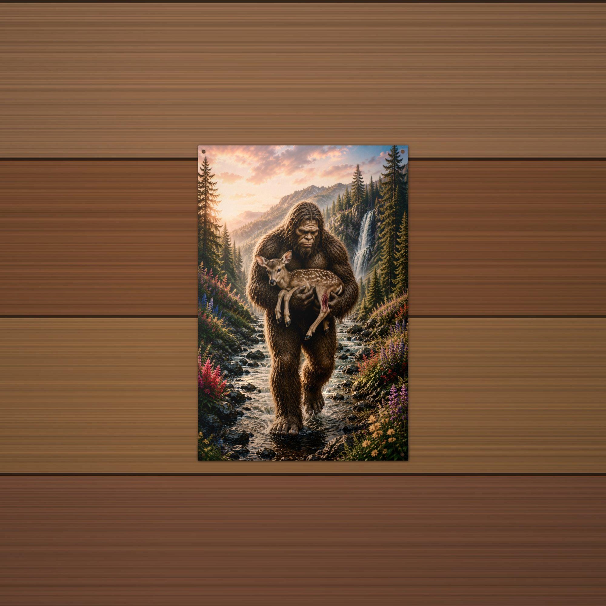 Fawn Rescue Bigfoot Metal Sign Bigfoot Aluminum Sign — detail view