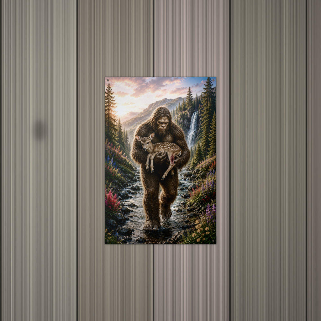 Fawn Rescue Bigfoot Metal Sign Bigfoot Aluminum Sign — alternate angle