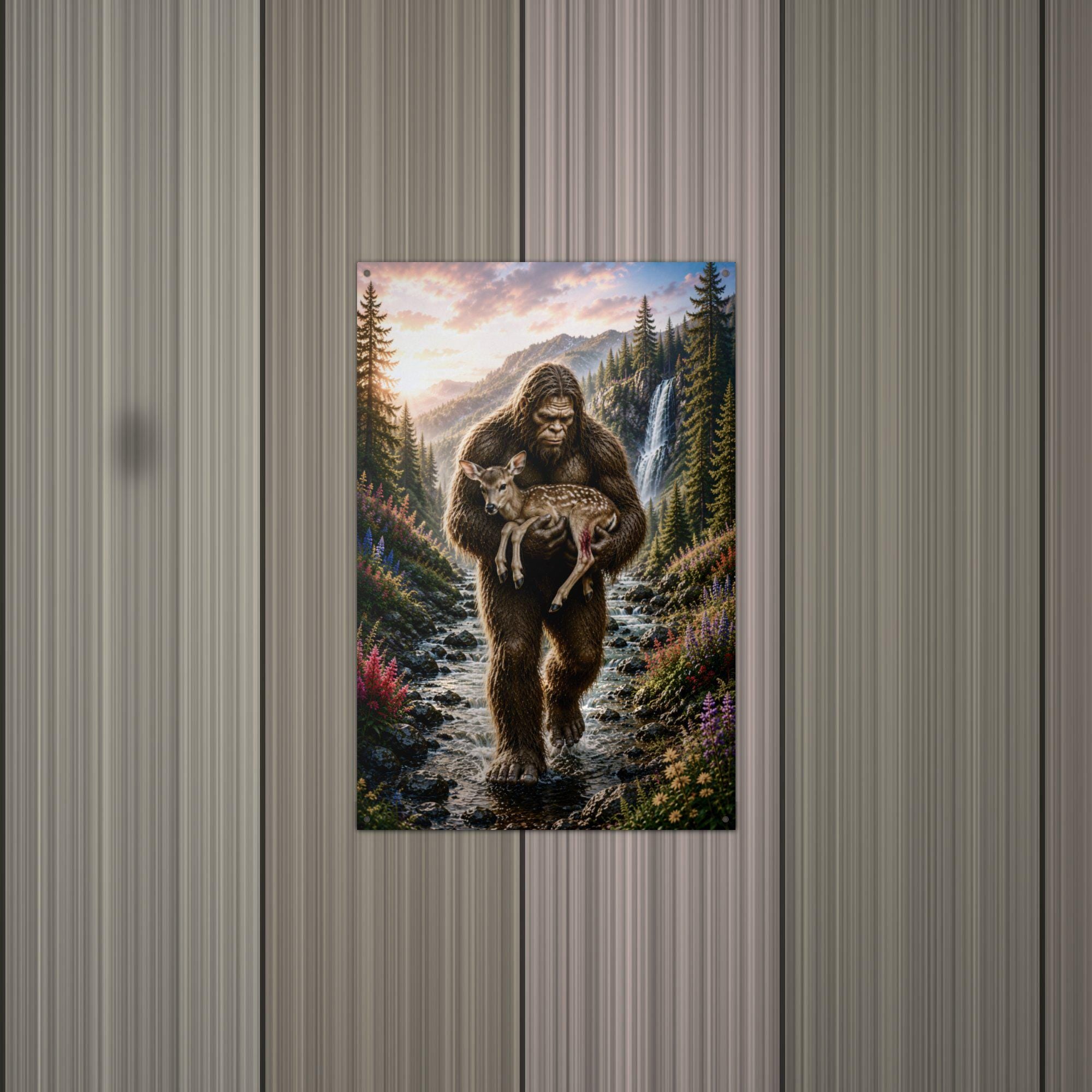 Fawn Rescue Bigfoot Metal Sign Bigfoot Aluminum Sign — alternate angle