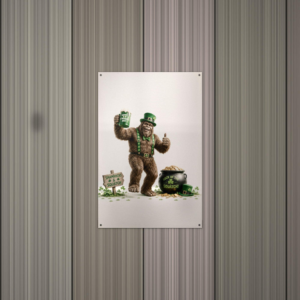 St. Patrick's Bigfoot Metal Sign Bigfoot Aluminum Sign — alternate angle