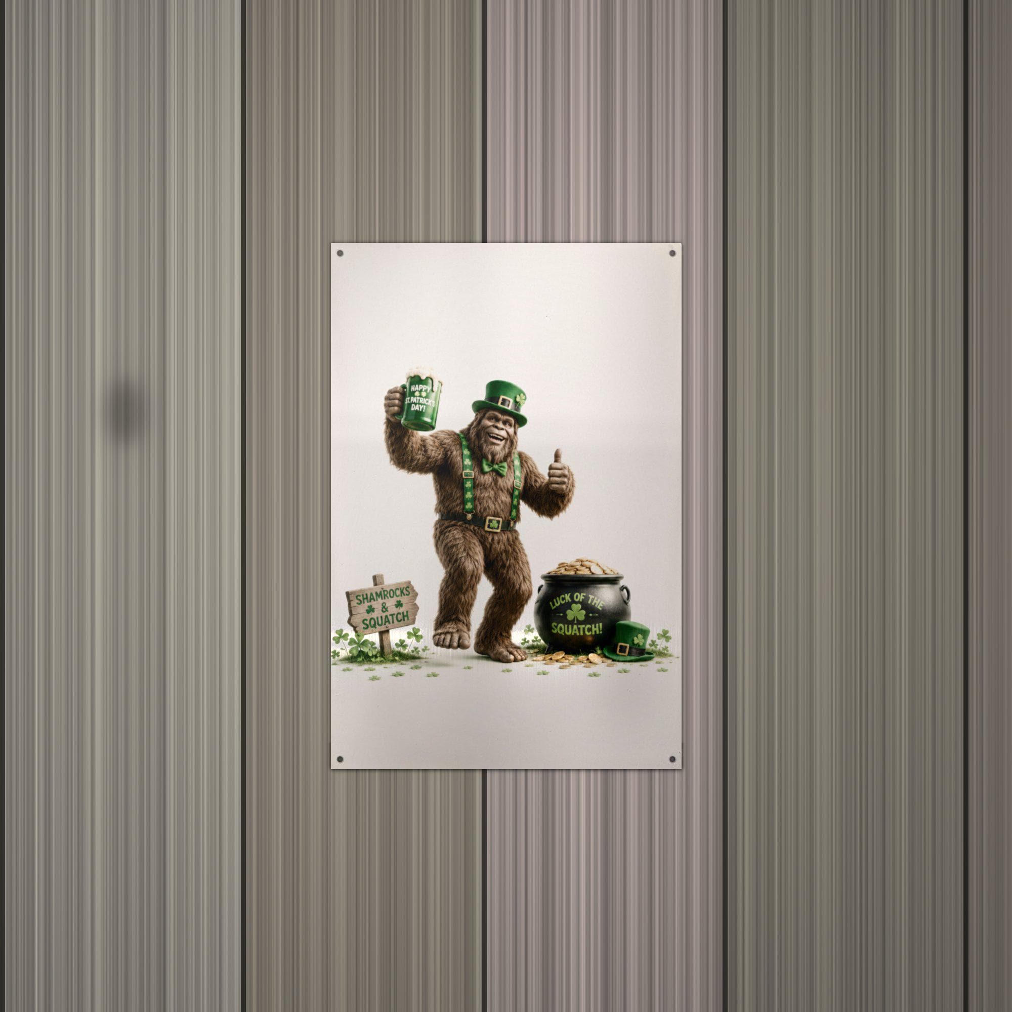 St. Patrick's Bigfoot Metal Sign Bigfoot Aluminum Sign — alternate angle