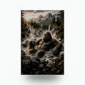 Misty Rocks Bigfoot Metal Sign Bigfoot Aluminum Sign — front view on white background