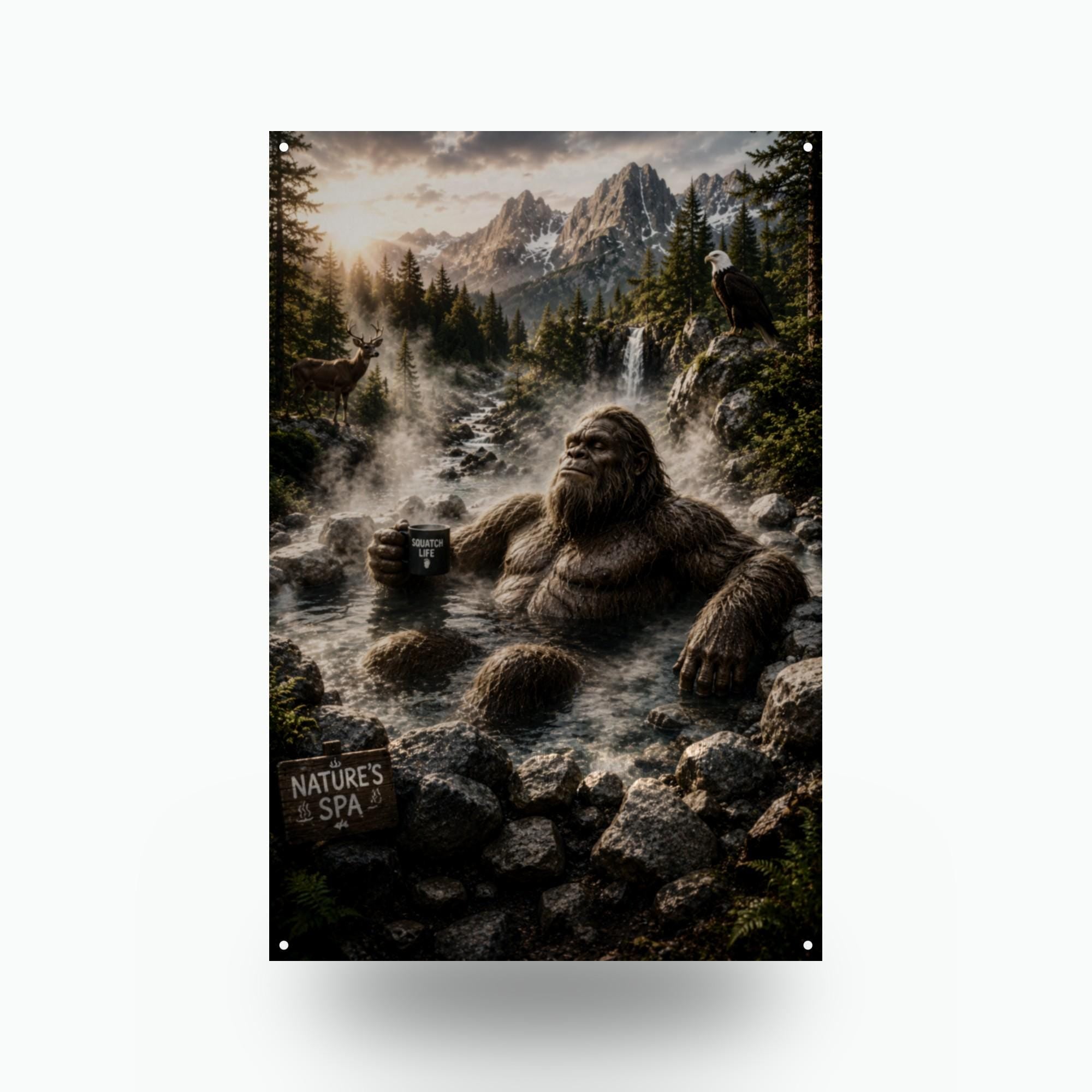 Misty Rocks Bigfoot Metal Sign Bigfoot Aluminum Sign — front view on white background