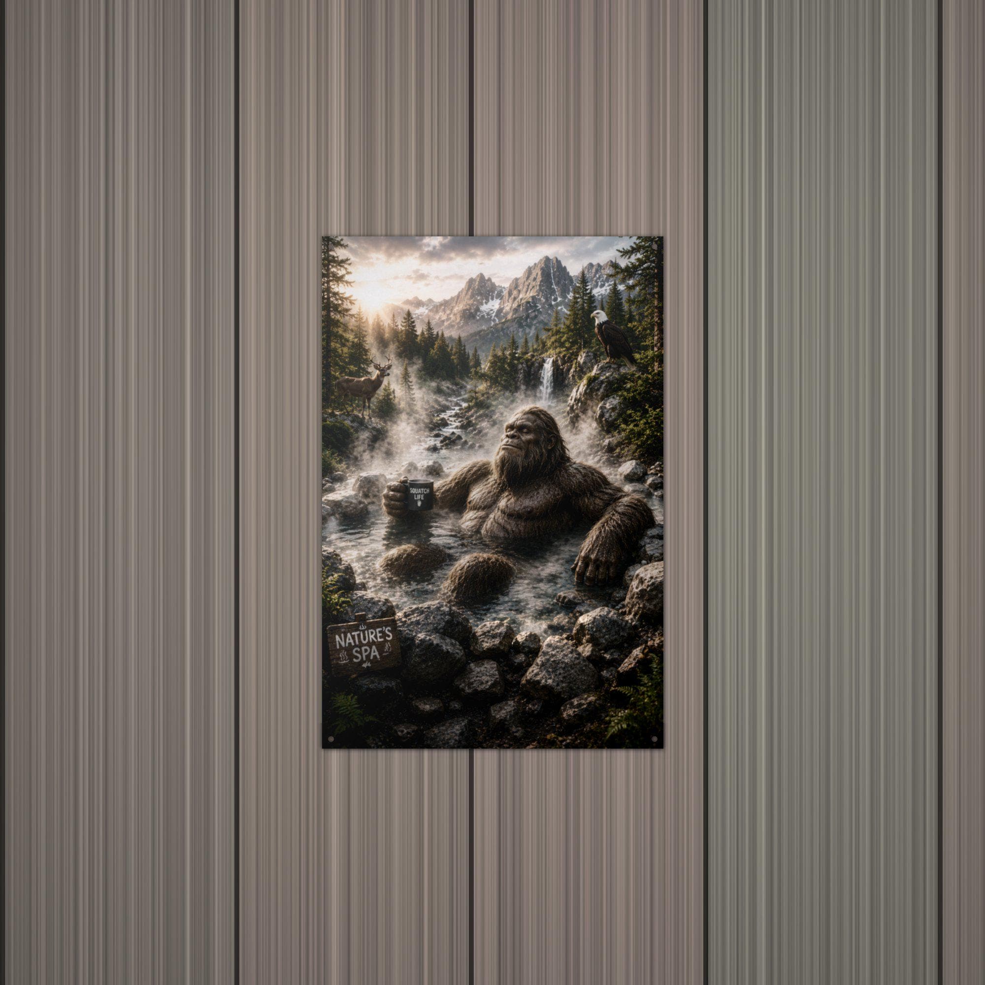 Misty Rocks Bigfoot Metal Sign Bigfoot Aluminum Sign — alternate angle