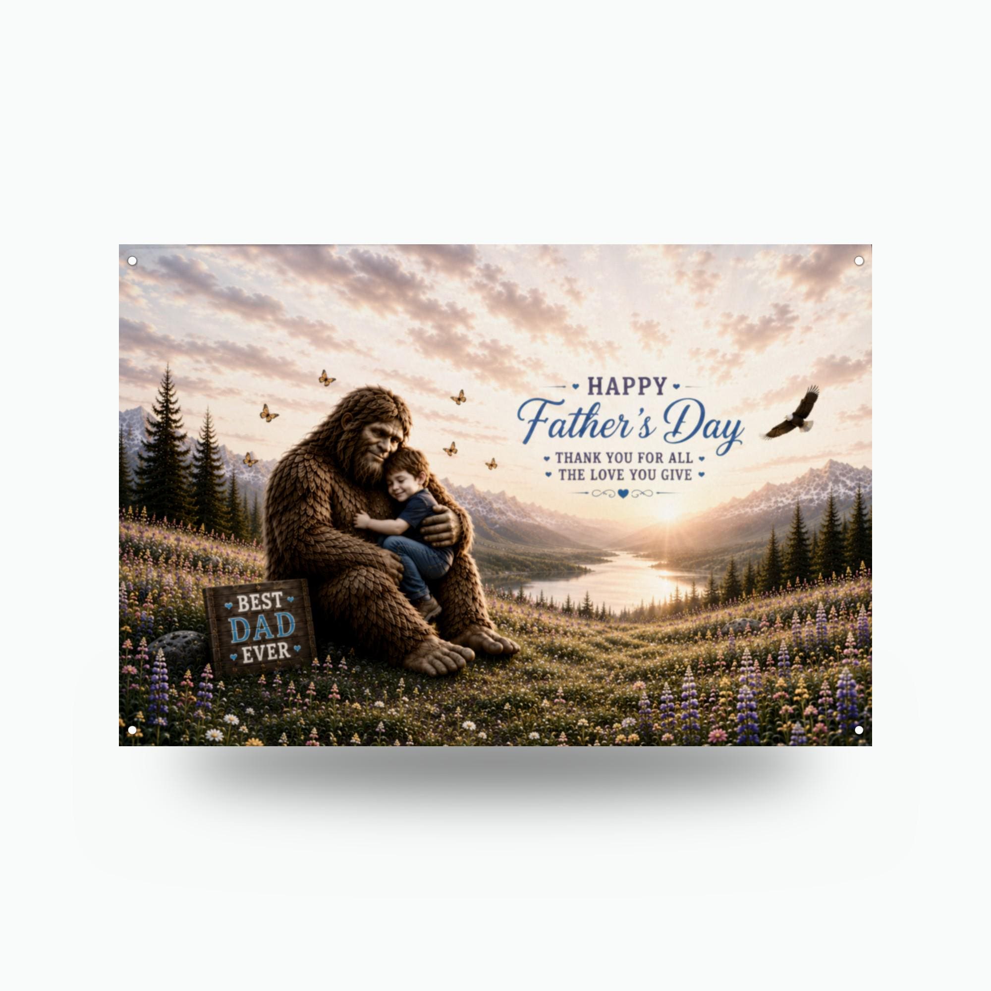 Father's Day Bigfoot Metal Sign Bigfoot Aluminum Sign — front view on white background