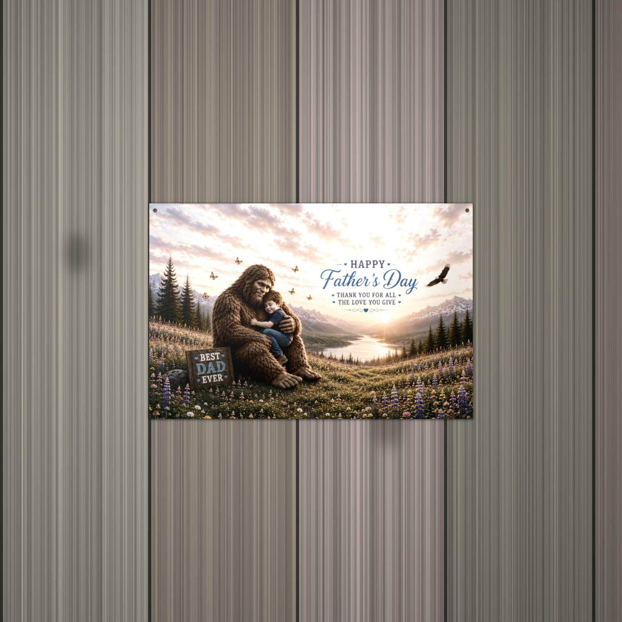 Father's Day Bigfoot Metal Sign Bigfoot Aluminum Sign — alternate angle