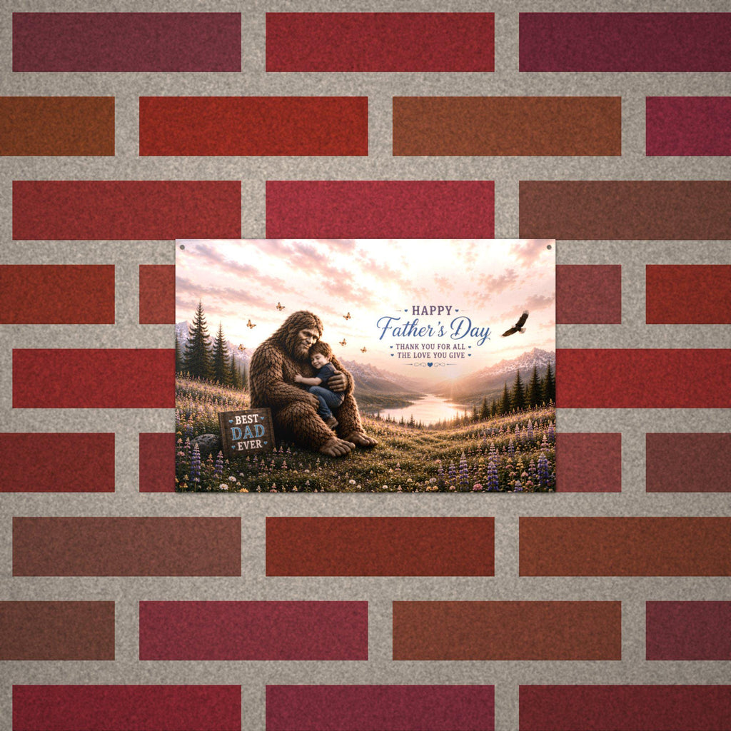Father's Day Bigfoot Metal Sign Bigfoot Aluminum Sign — alternate angle