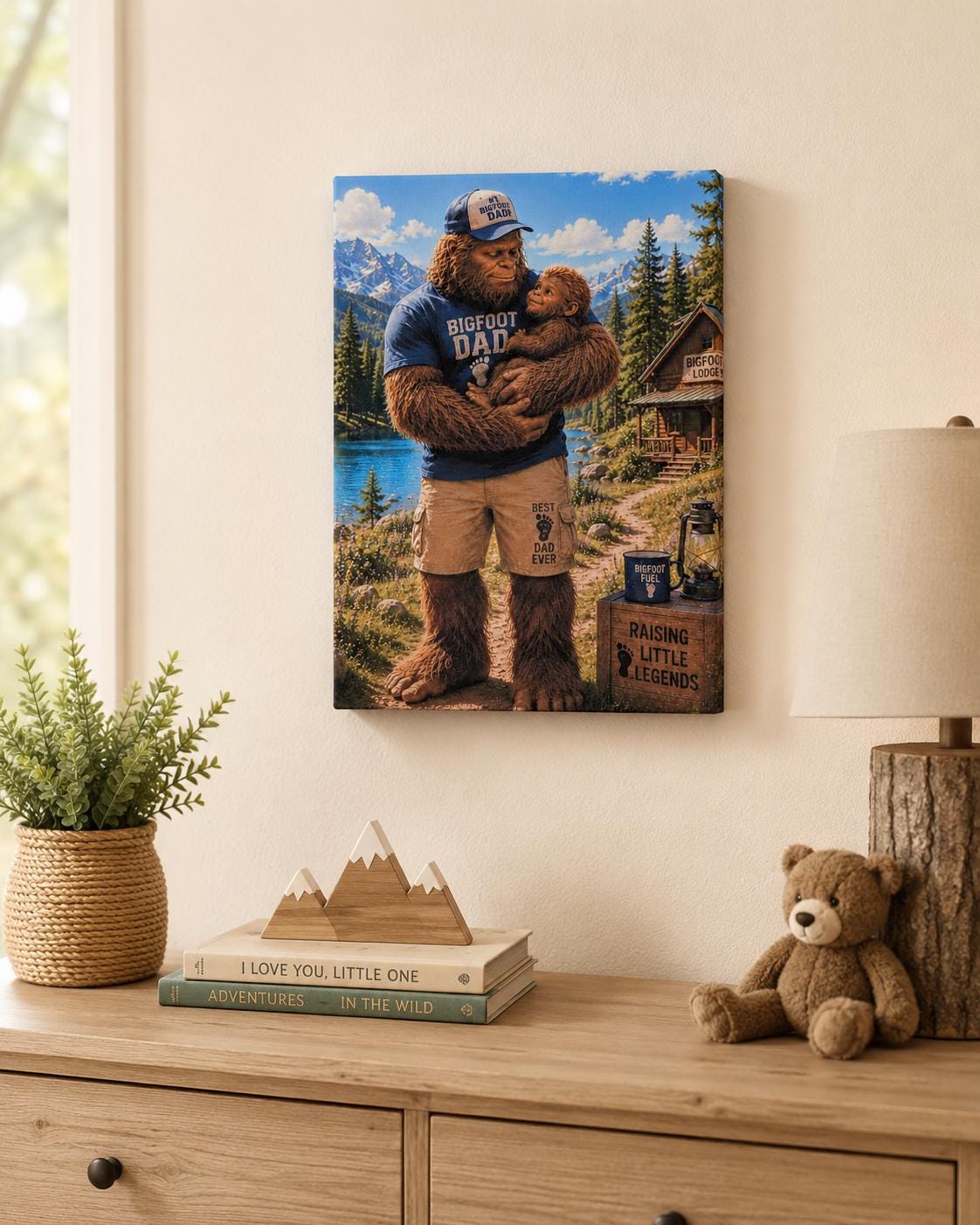 Dad Bigfoot Canvas Print Canvas Print — shown on a rustic wall