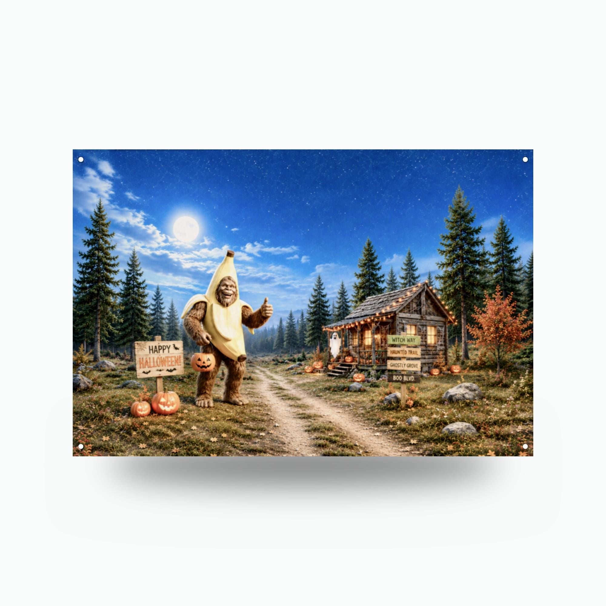 Halloween Bigfoot Metal Sign Bigfoot Aluminum Sign — front view on white background