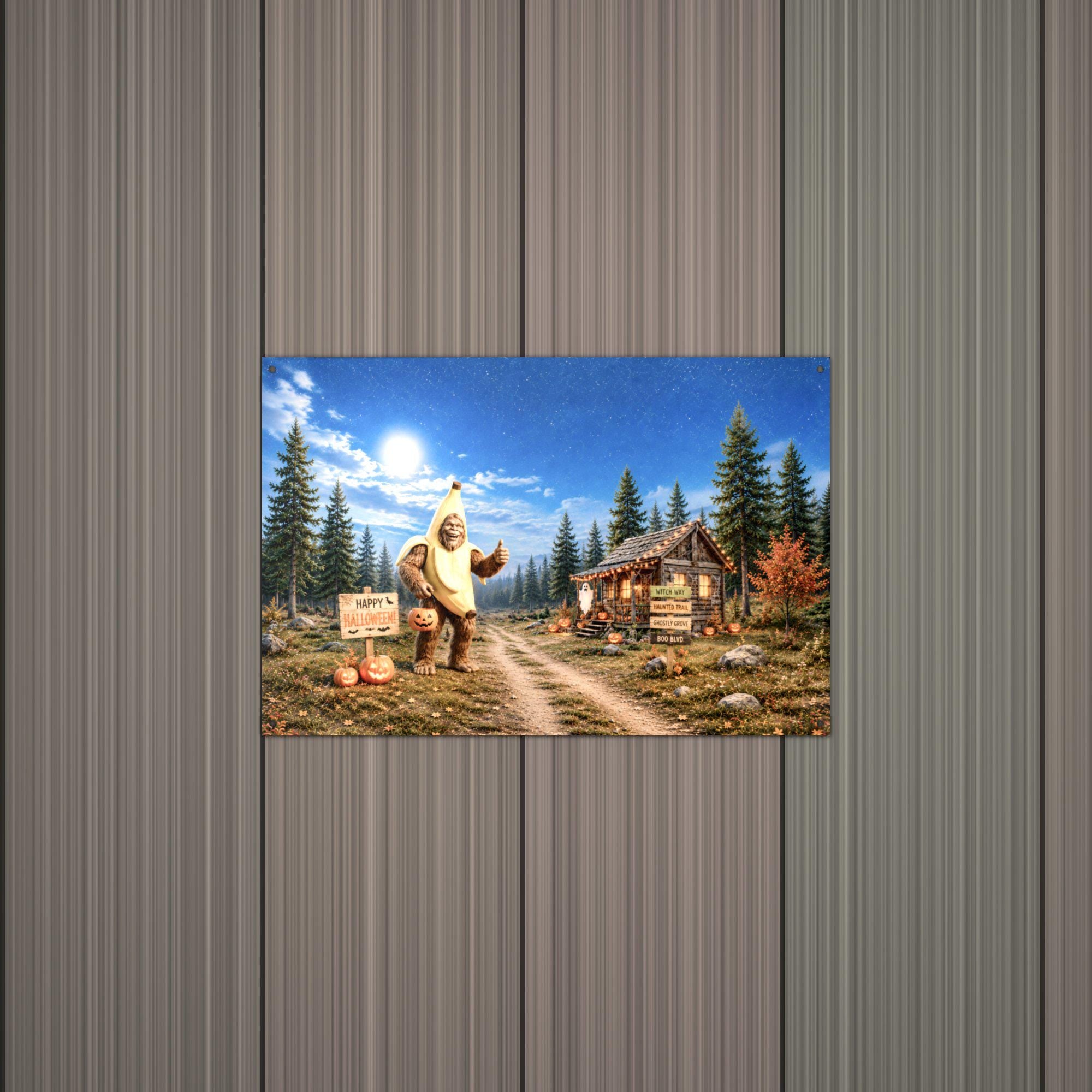 Halloween Bigfoot Metal Sign Bigfoot Aluminum Sign — alternate angle