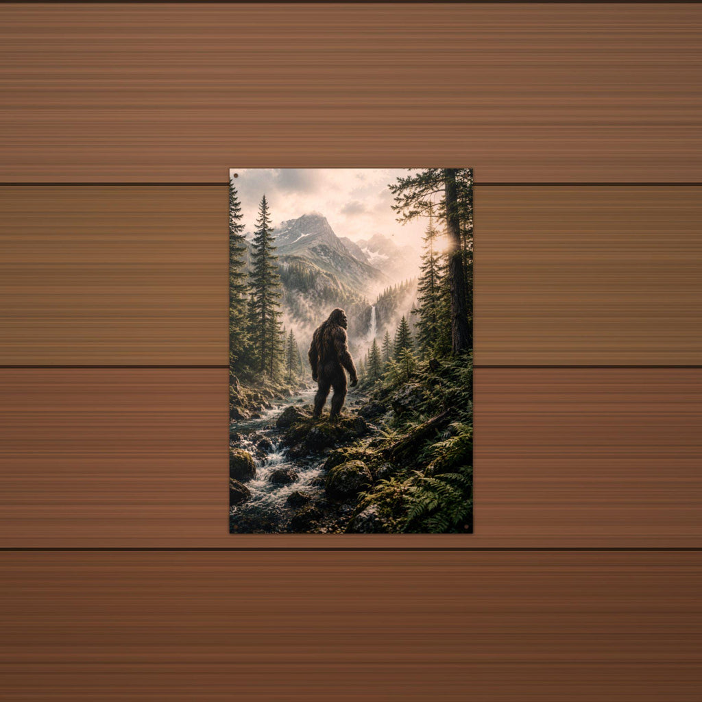 Waterfall Valley Bigfoot Metal Sign Bigfoot Aluminum Sign — detail view