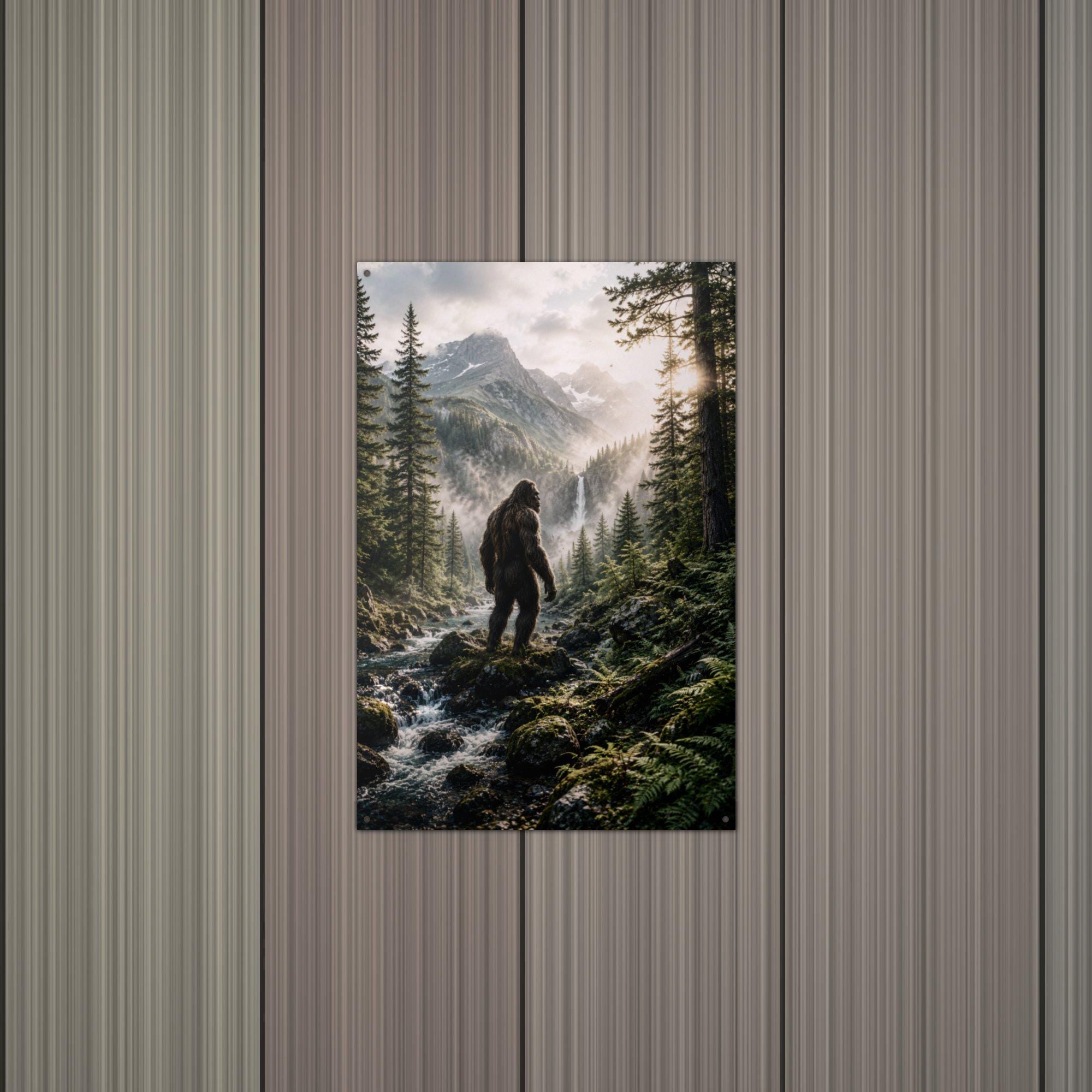 Waterfall Valley Bigfoot Metal Sign Bigfoot Aluminum Sign — alternate angle
