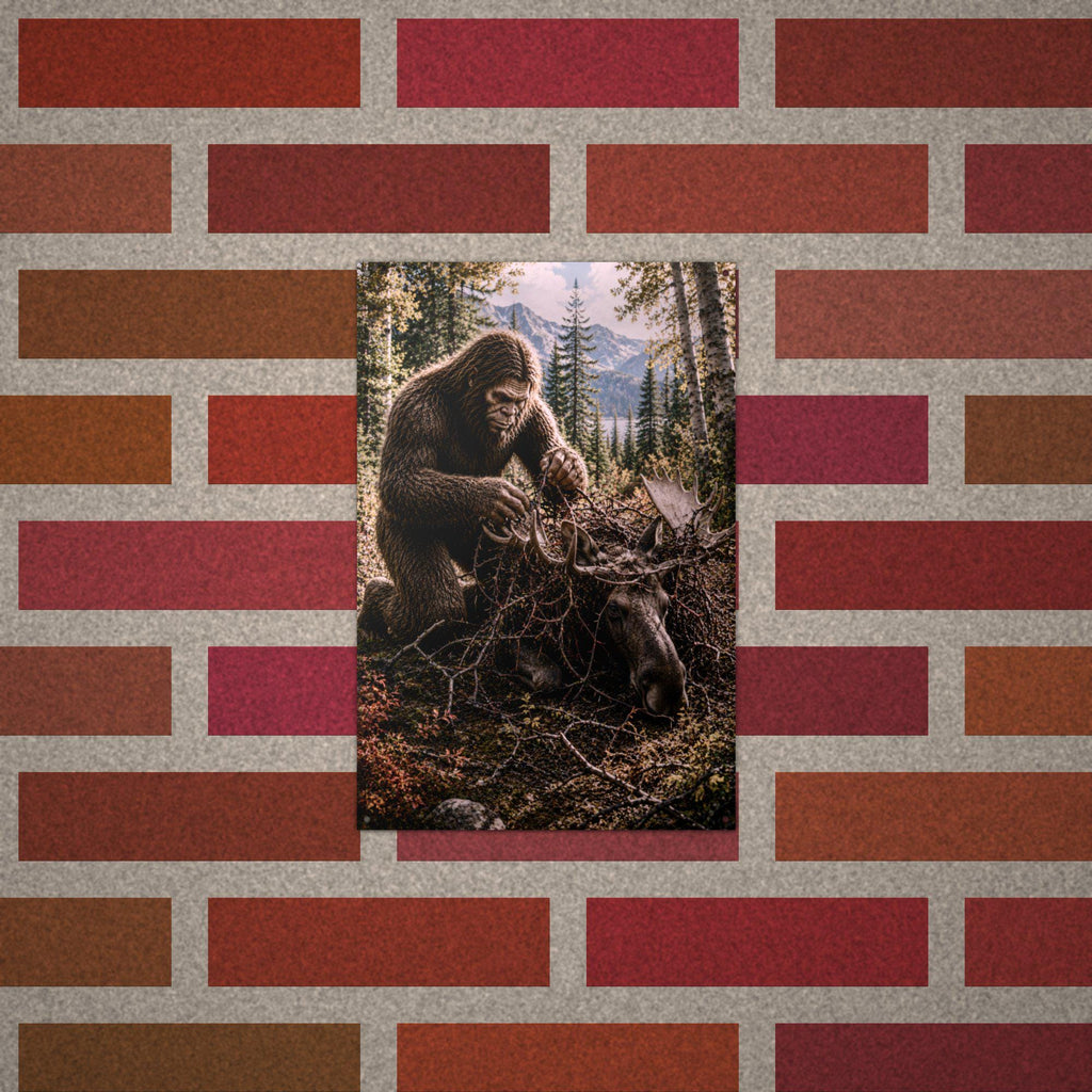 Bigfoot Rescuing Moose Metal Sign Bigfoot Aluminum Sign — alternate angle