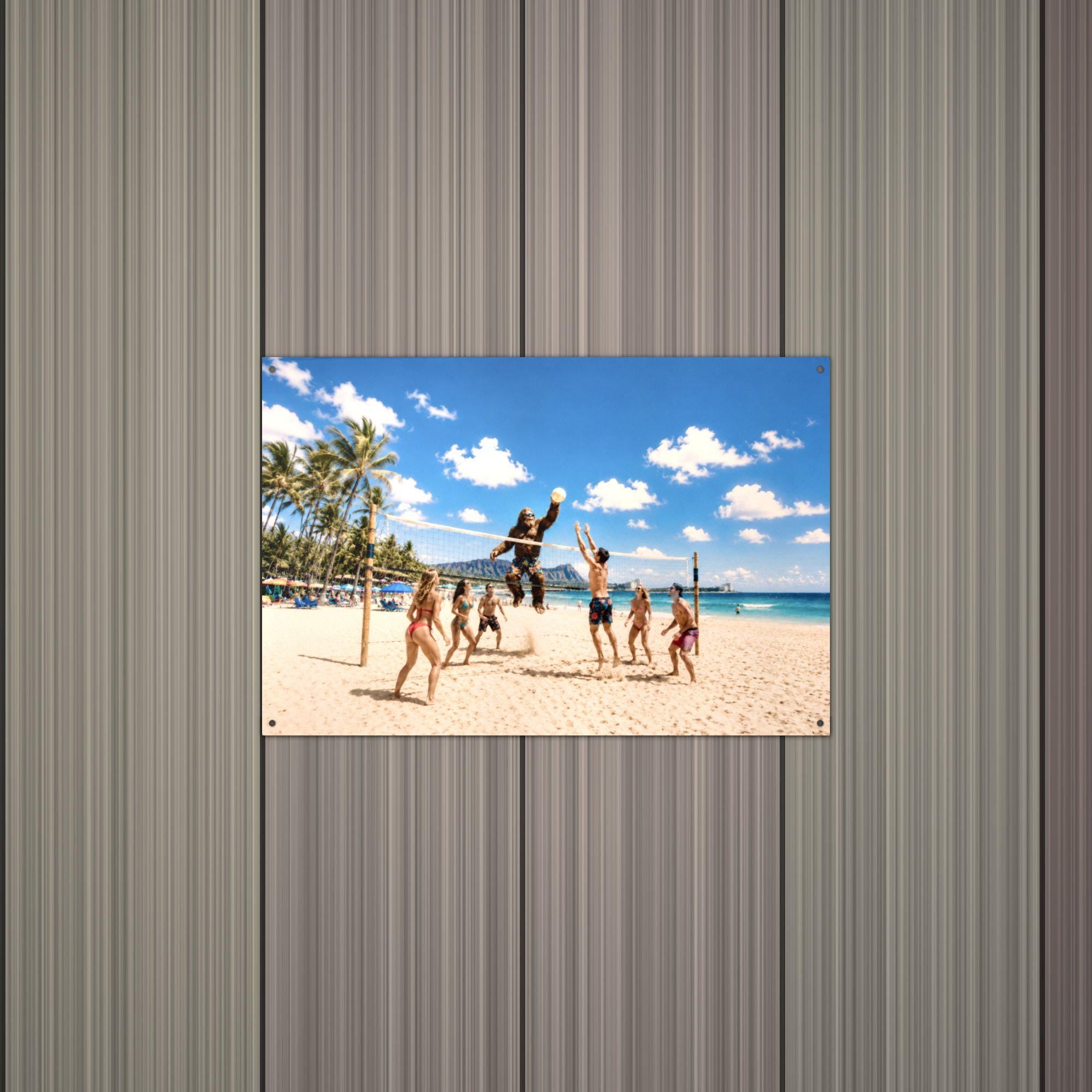 Beach Volleyball Bigfoot Metal Sign Bigfoot Aluminum Sign — alternate angle
