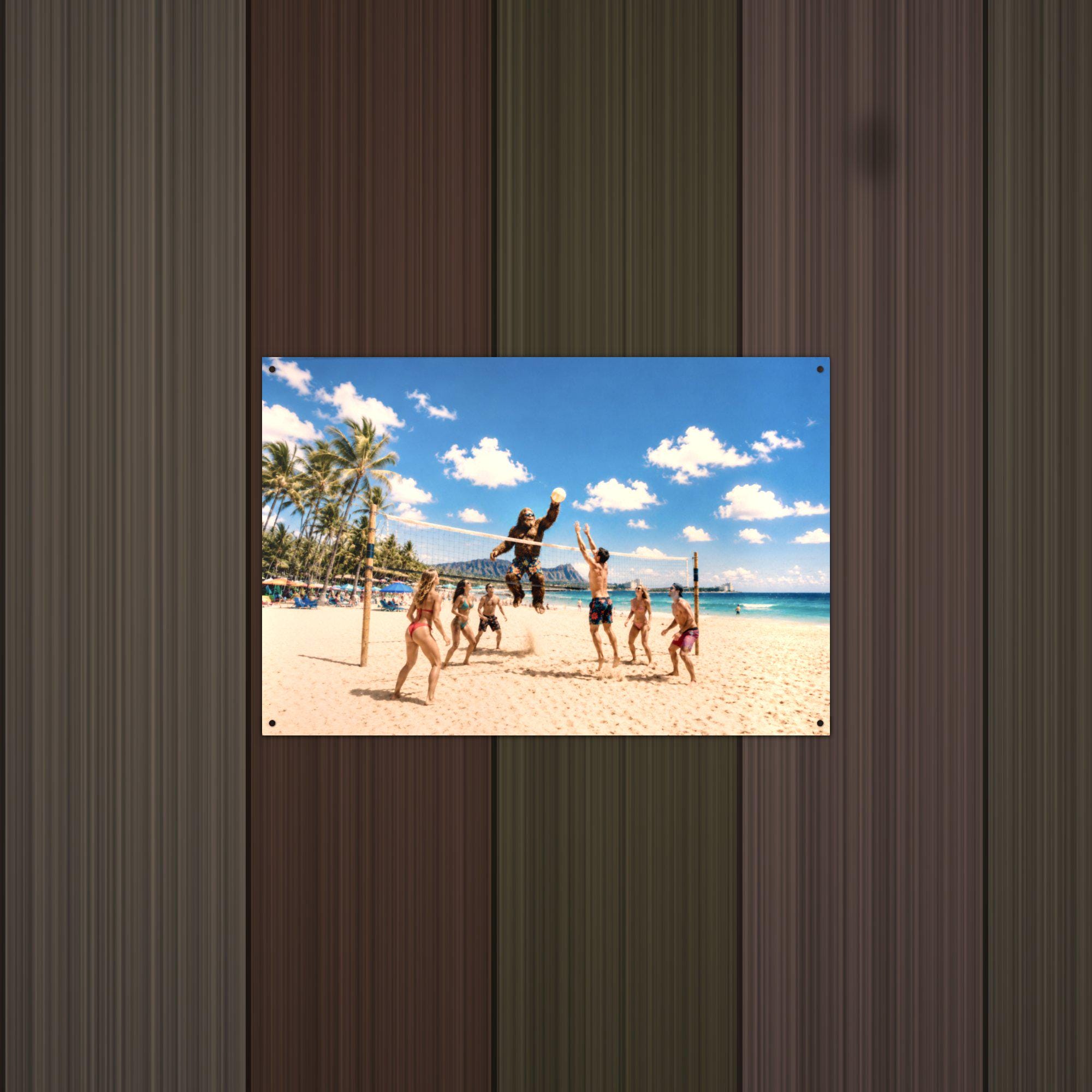 Beach Volleyball Bigfoot Metal Sign Bigfoot Aluminum Sign — alternate angle