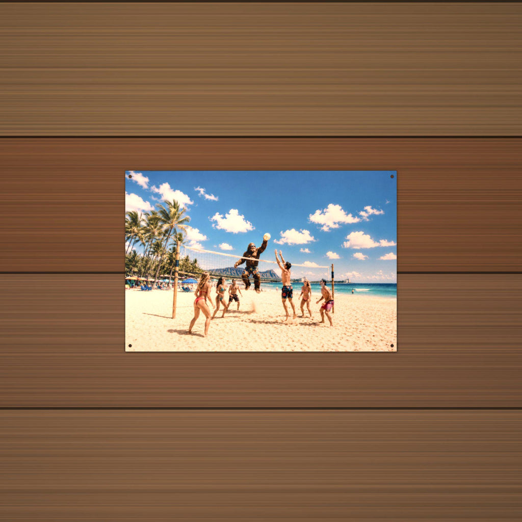 Beach Volleyball Bigfoot Metal Sign Bigfoot Aluminum Sign — alternate angle