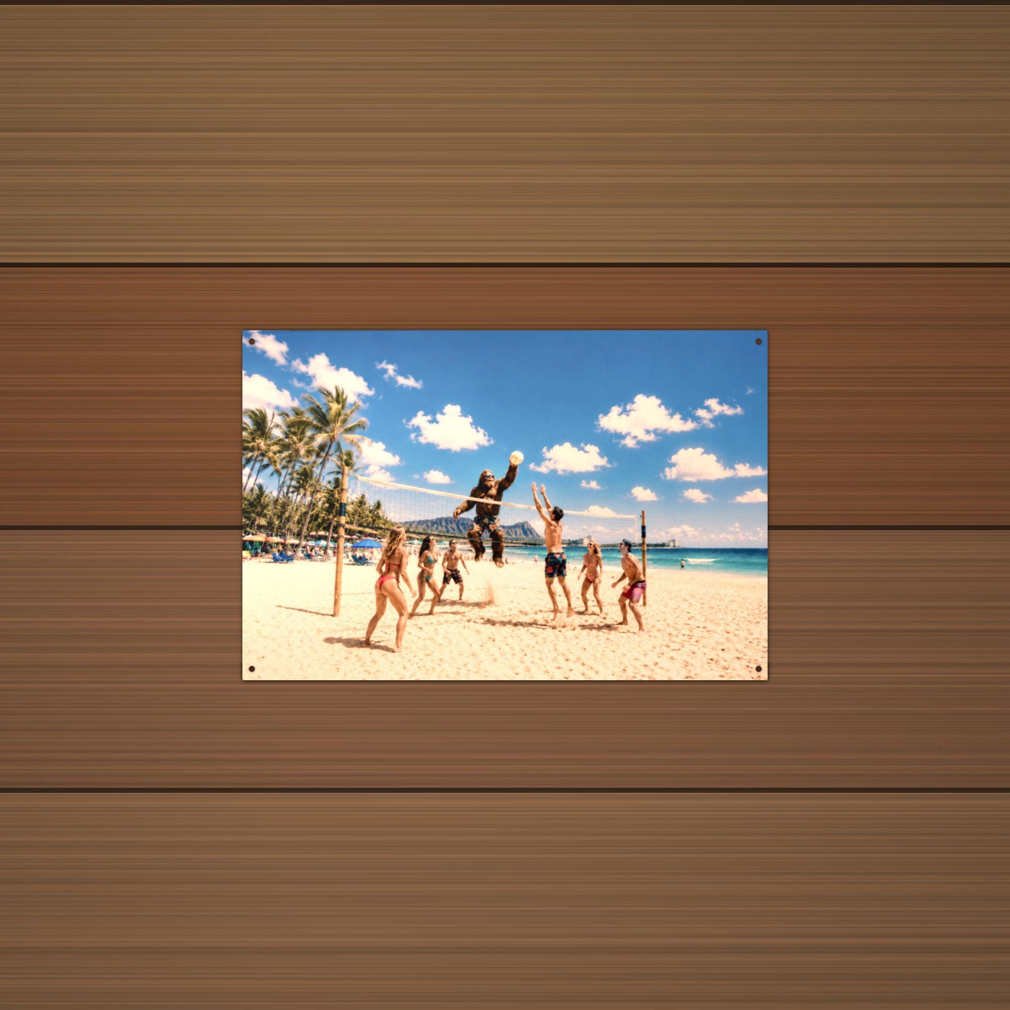 Beach Volleyball Bigfoot Metal Sign Bigfoot Aluminum Sign — alternate angle