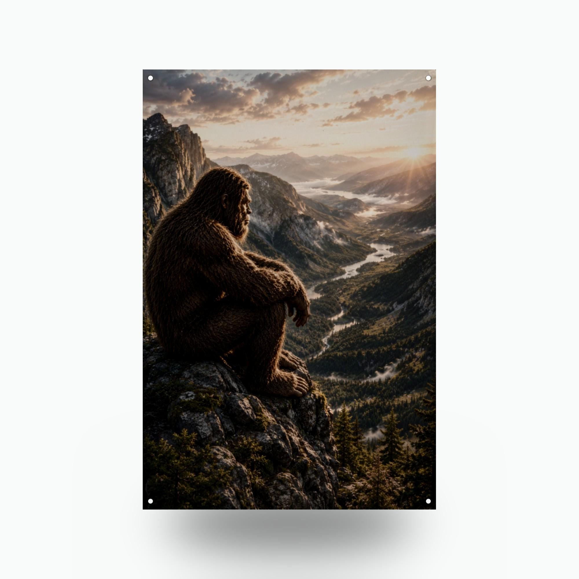Mountain Overlook Bigfoot Metal Sign Bigfoot Aluminum Sign — front view on white background