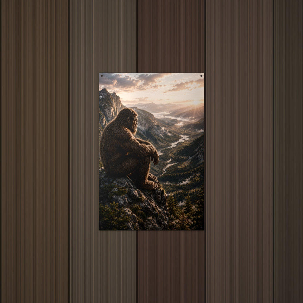 Mountain Overlook Bigfoot Metal Sign Bigfoot Aluminum Sign — lifestyle setting