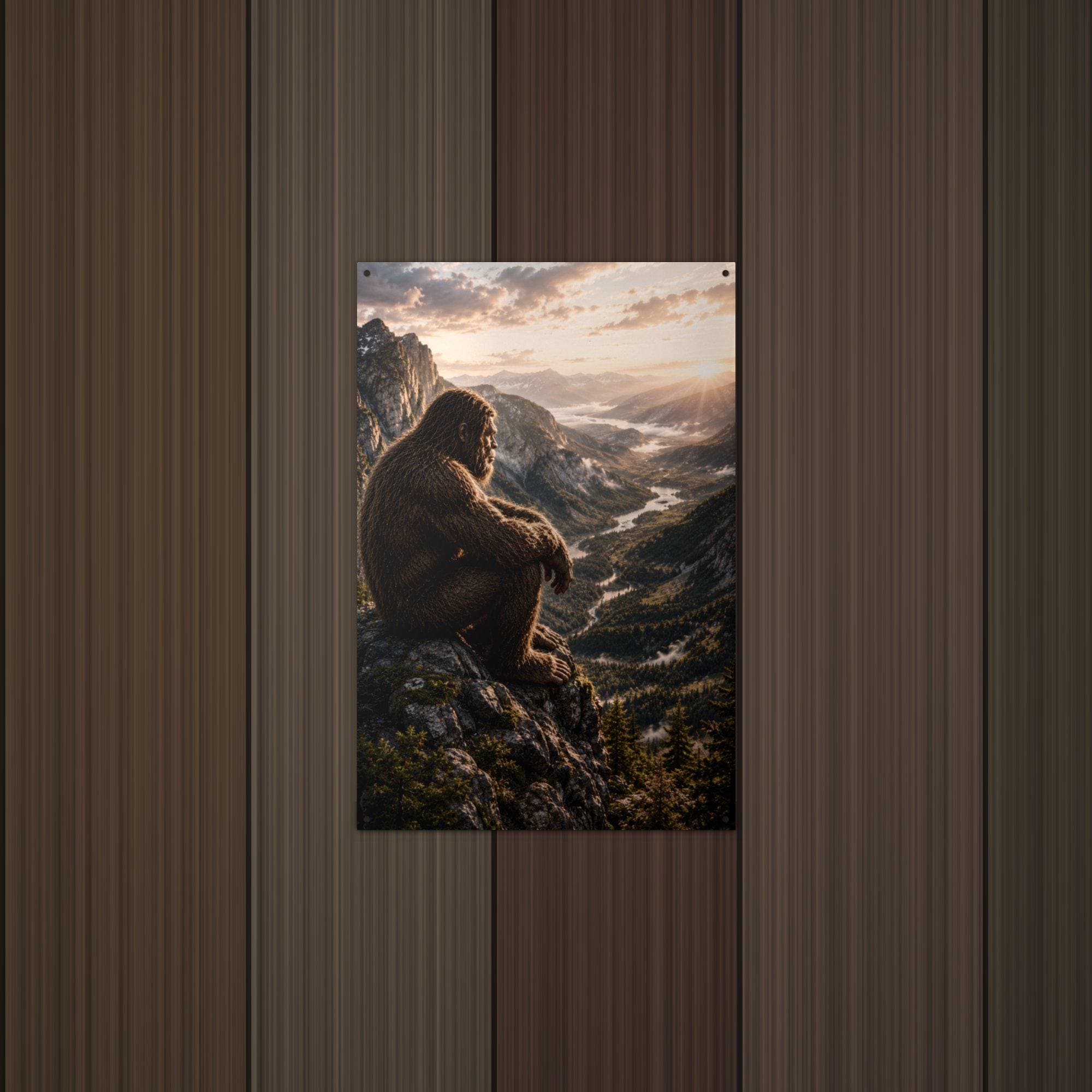 Mountain Overlook Bigfoot Metal Sign Bigfoot Aluminum Sign — lifestyle setting