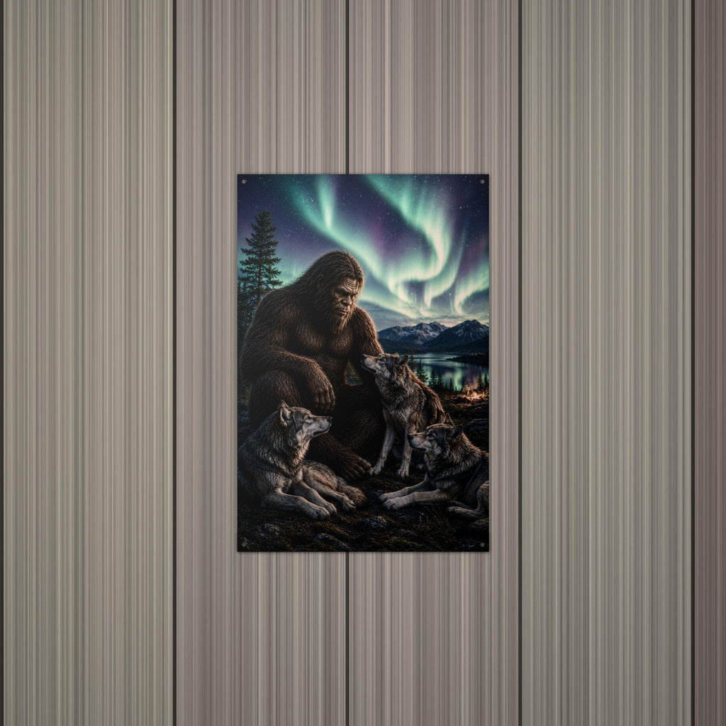 Wolf Pack Aurora Bigfoot Metal Sign Bigfoot Aluminum Sign — alternate angle