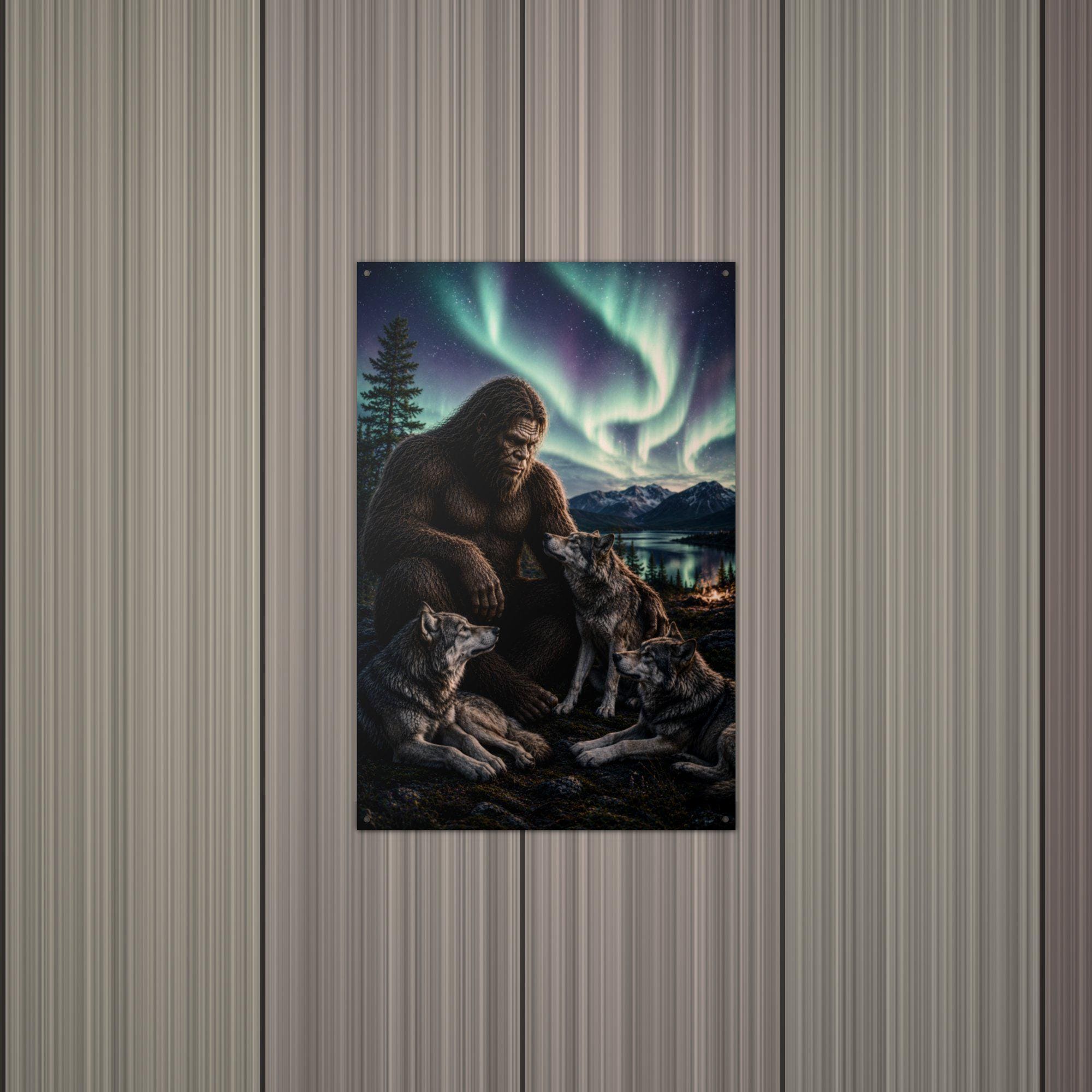 Wolf Pack Aurora Bigfoot Metal Sign Bigfoot Aluminum Sign — alternate angle