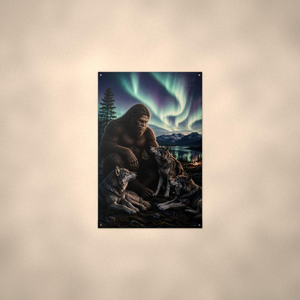 Wolf Pack Aurora Bigfoot Metal Sign Bigfoot Aluminum Sign — alternate angle