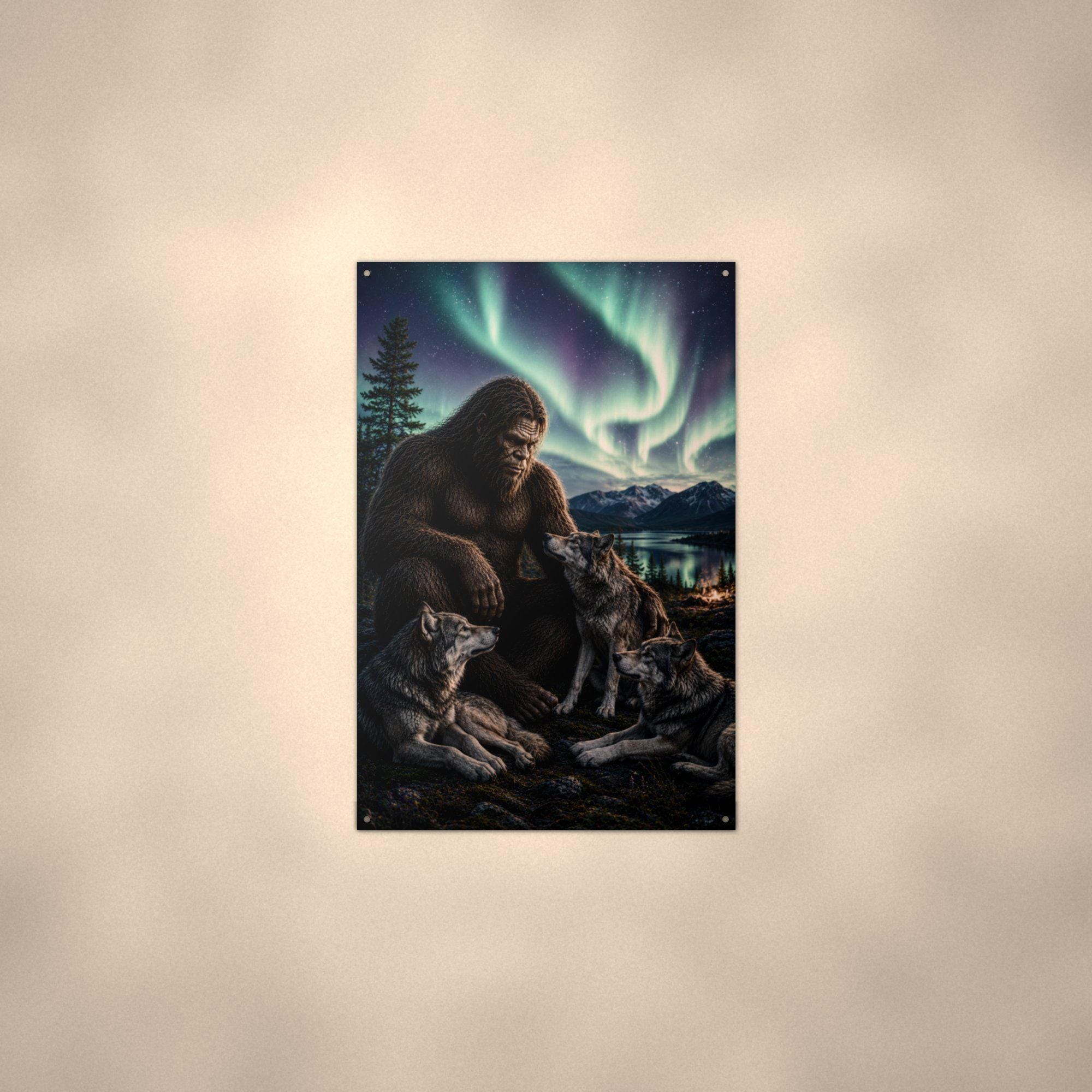 Wolf Pack Aurora Bigfoot Metal Sign Bigfoot Aluminum Sign — alternate angle