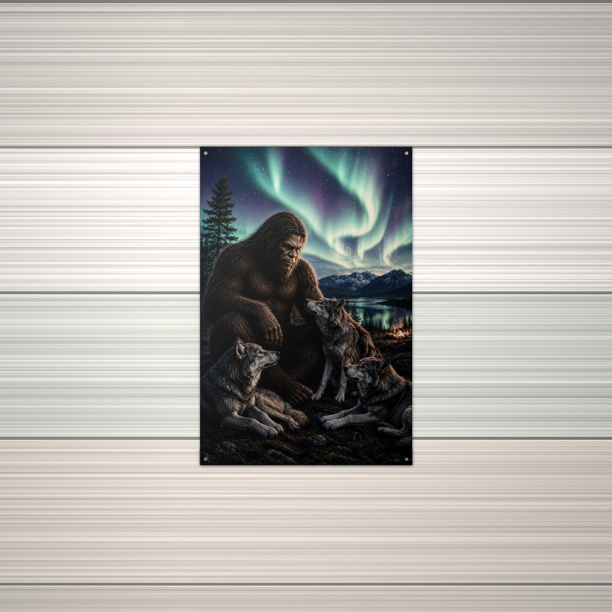Wolf Pack Aurora Bigfoot Metal Sign Bigfoot Aluminum Sign — alternate angle