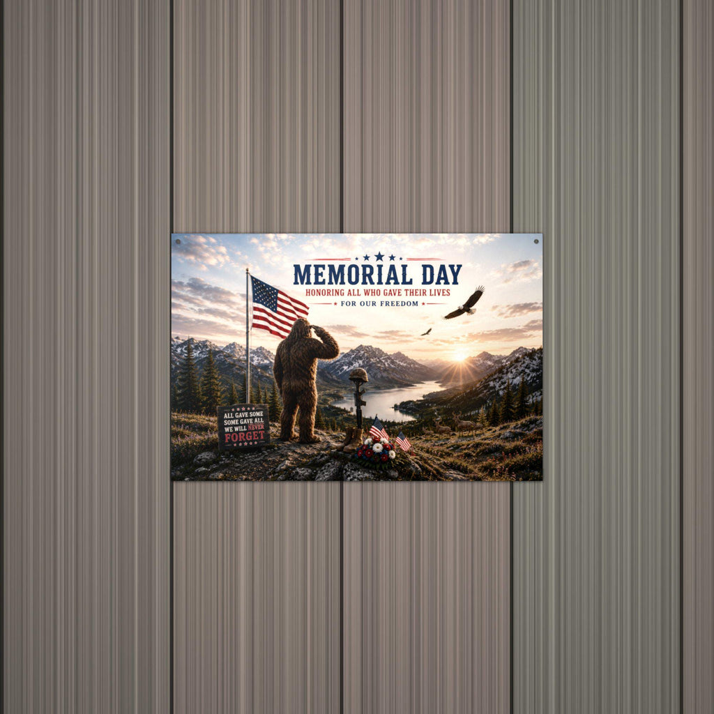 Memorial Day Bigfoot Metal Sign Bigfoot Aluminum Sign — alternate angle