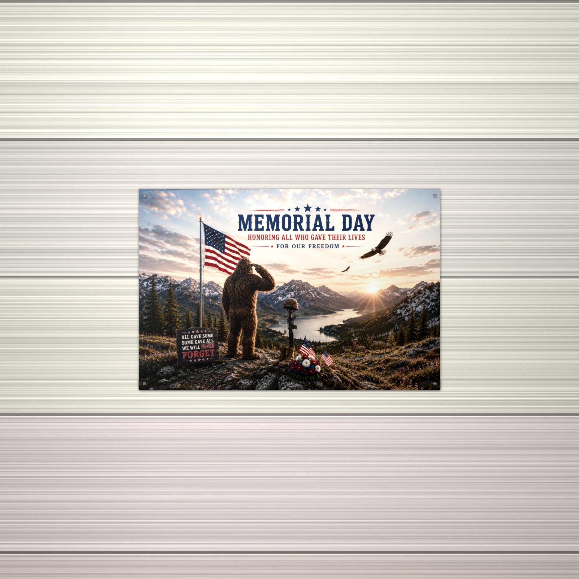 Memorial Day Bigfoot Metal Sign Bigfoot Aluminum Sign — alternate angle
